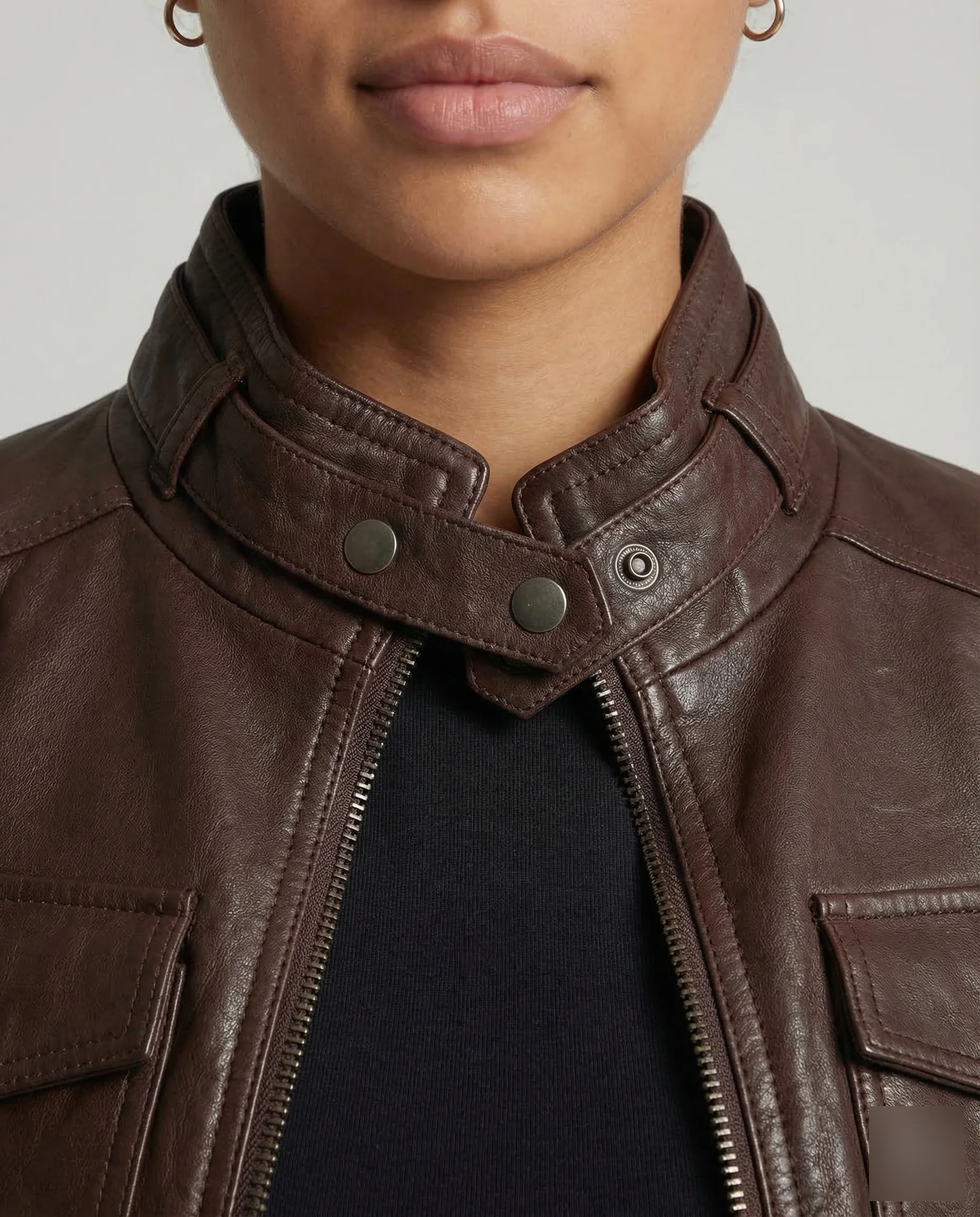 Damen Leder Bomberjacke Kurz - Image 3
