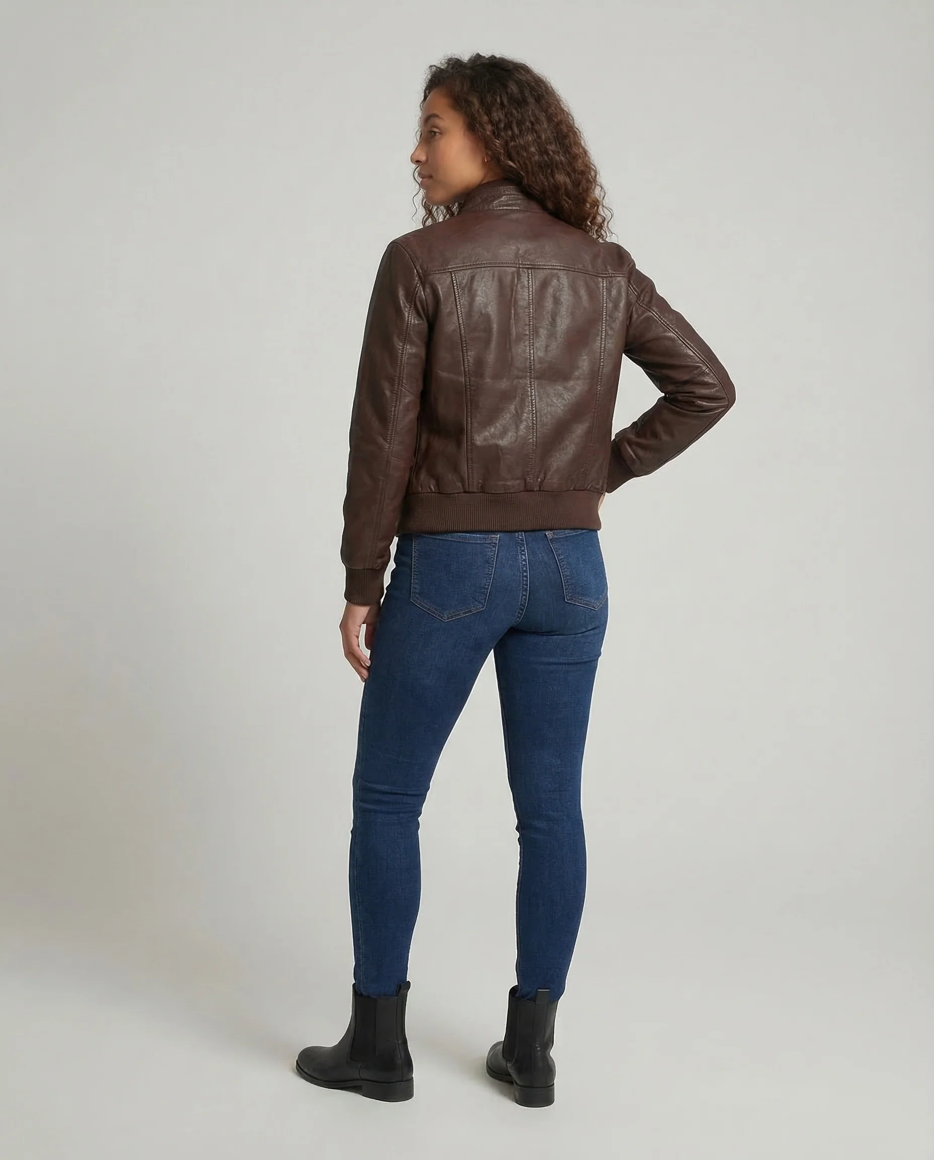 Damen Leder Bomberjacke Kurz - Image 4
