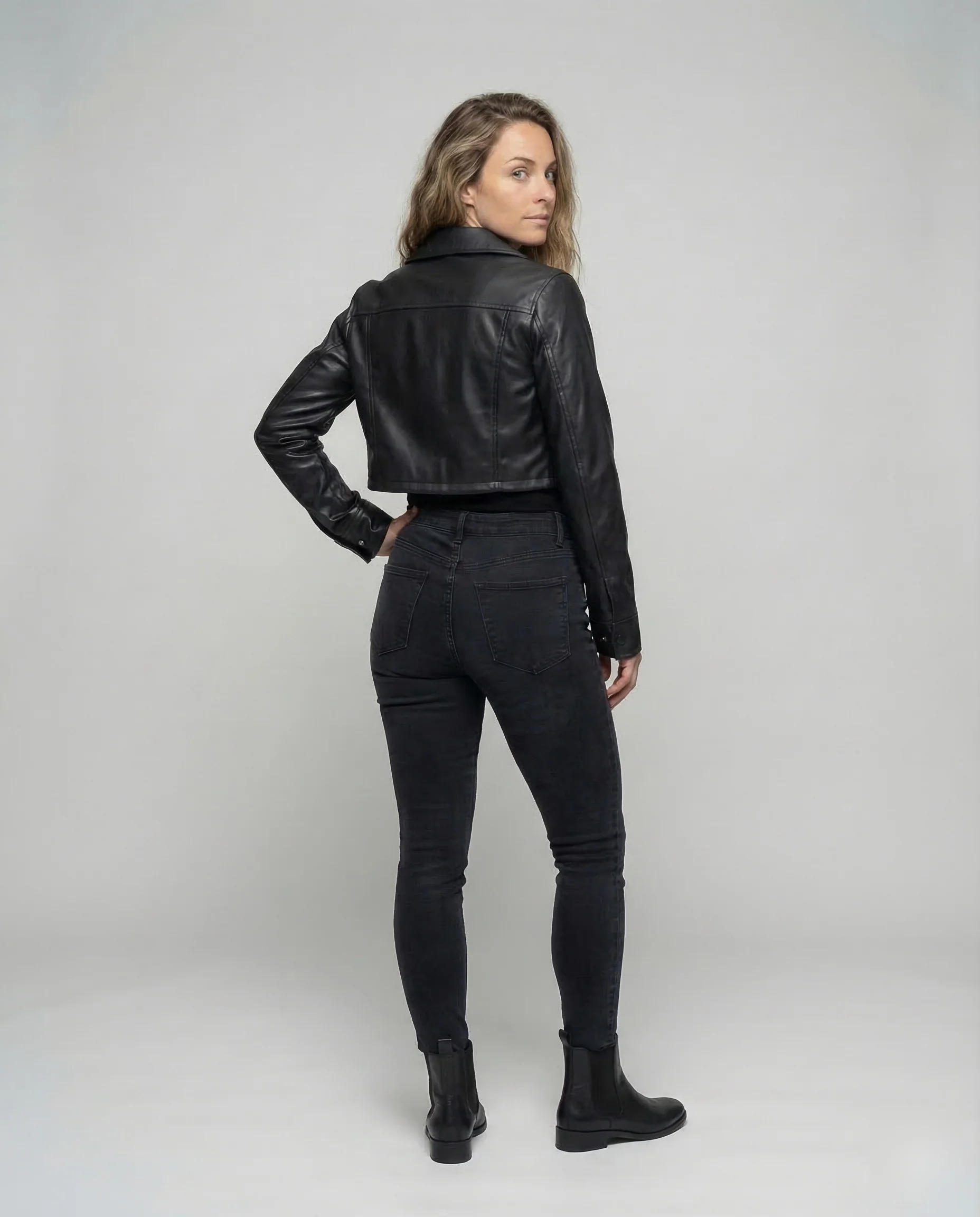 Damen Lederjacke Kurz Hemdstil - Image 4