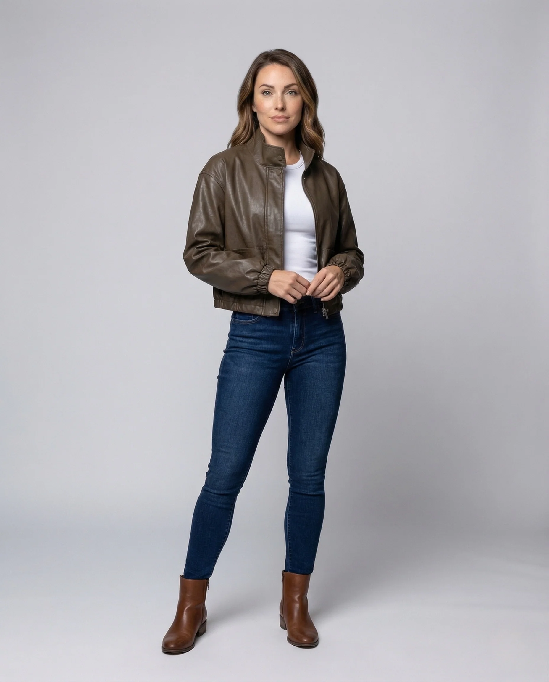 Damen Lederjacke Teddyfutter Stehkragen