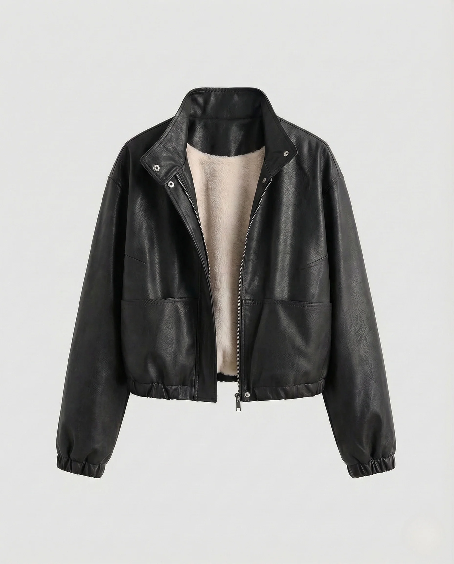 Damen Lederjacke Teddyfutter Stehkragen - Image 6