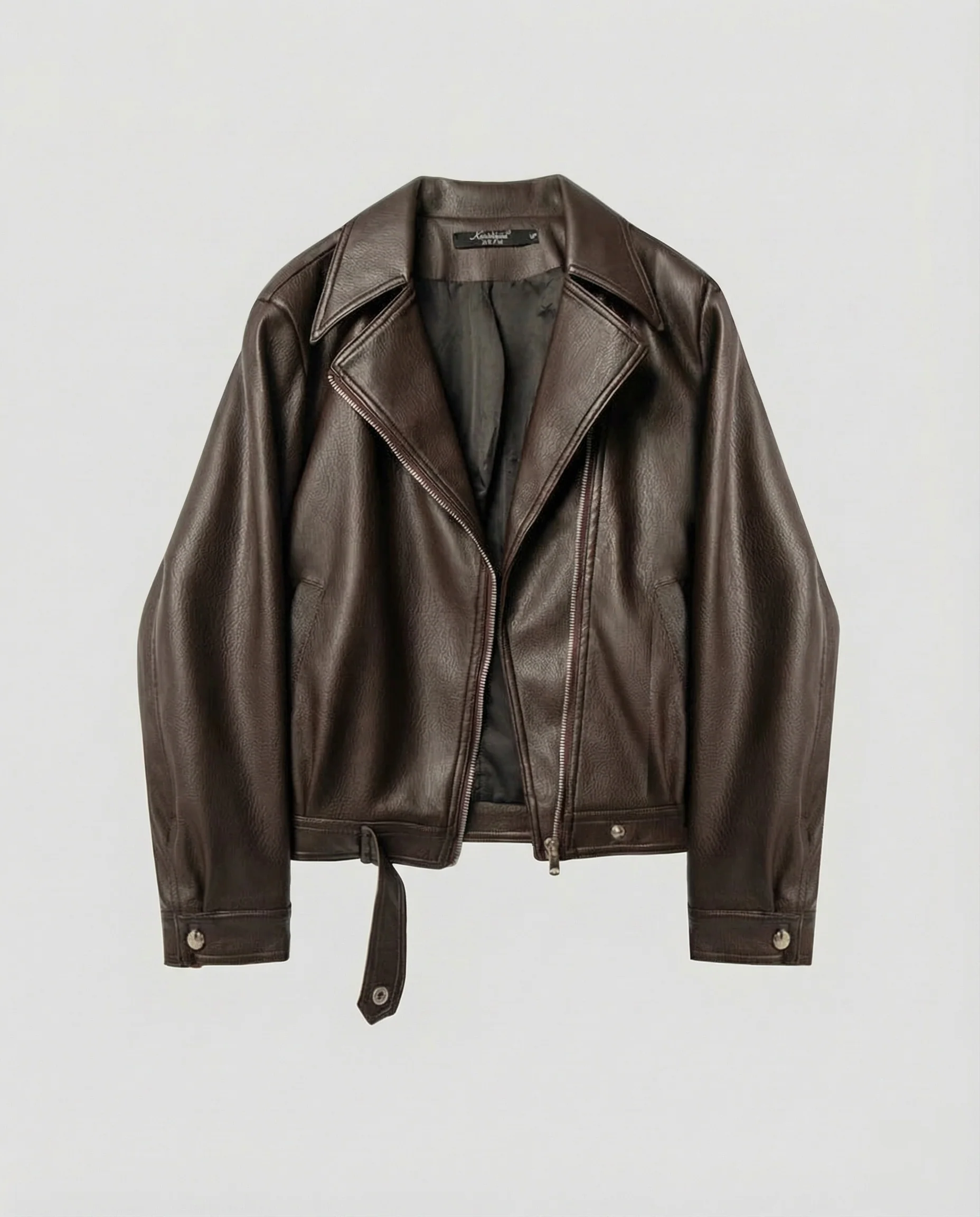Damen Oversize Kunstleder Bikerjacke Gürtel - Image 6