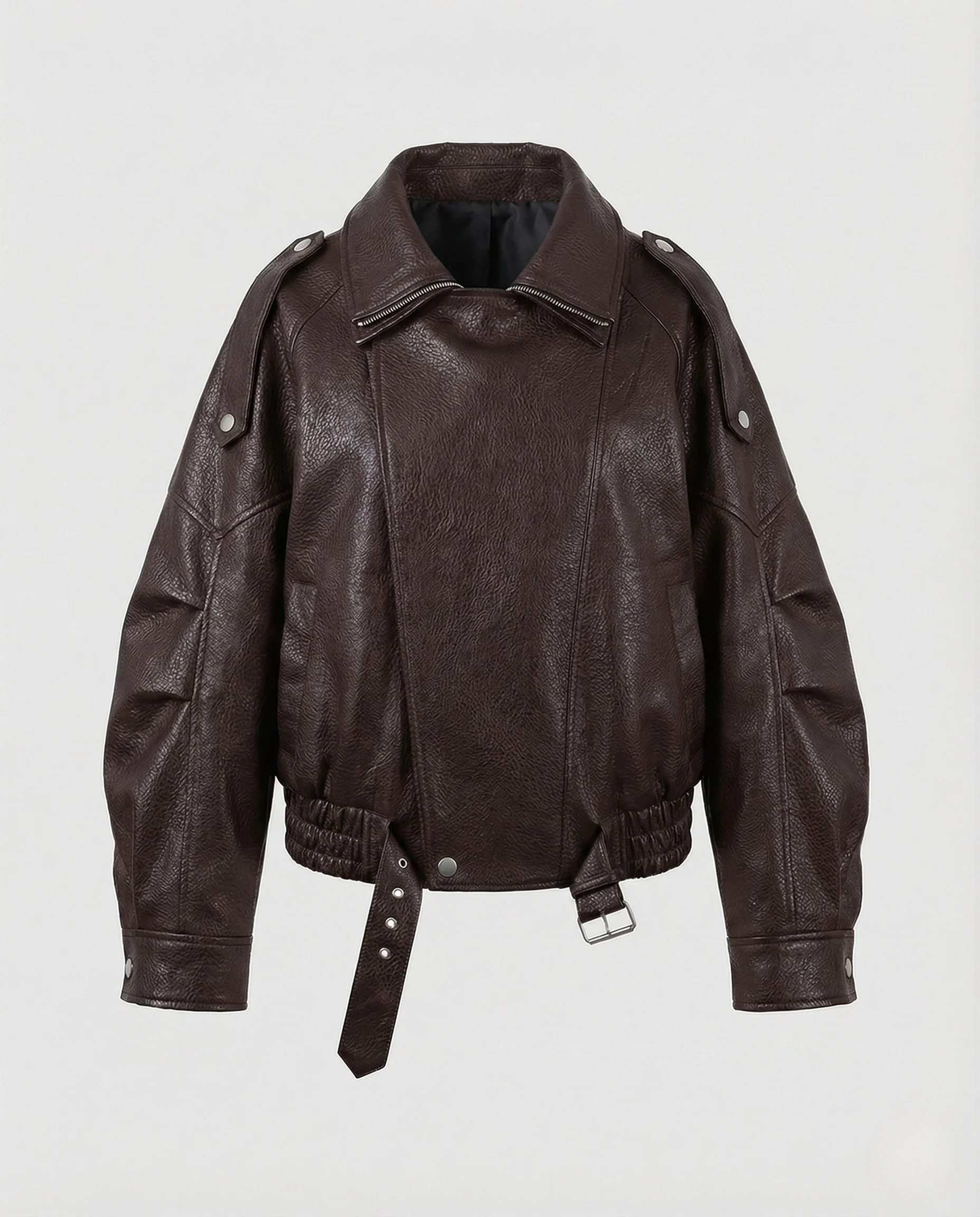 Damen Oversize Bikerjacke Kurz Kunstleder - Image 6