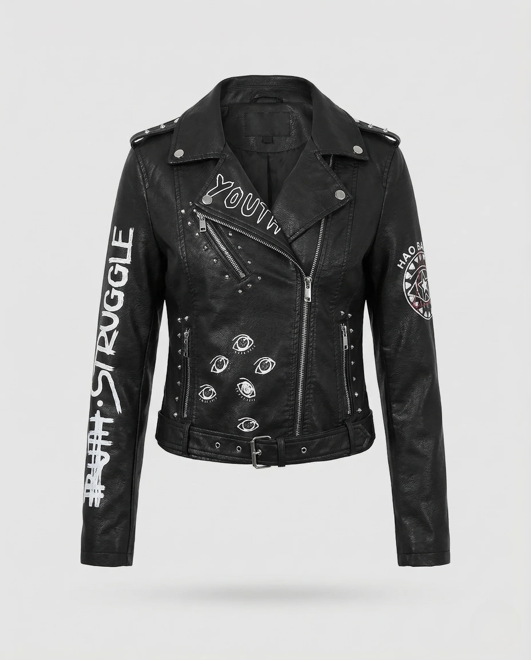 Damen Punk Bikerjacke aus Kunstleder mit Nieten - Image 5