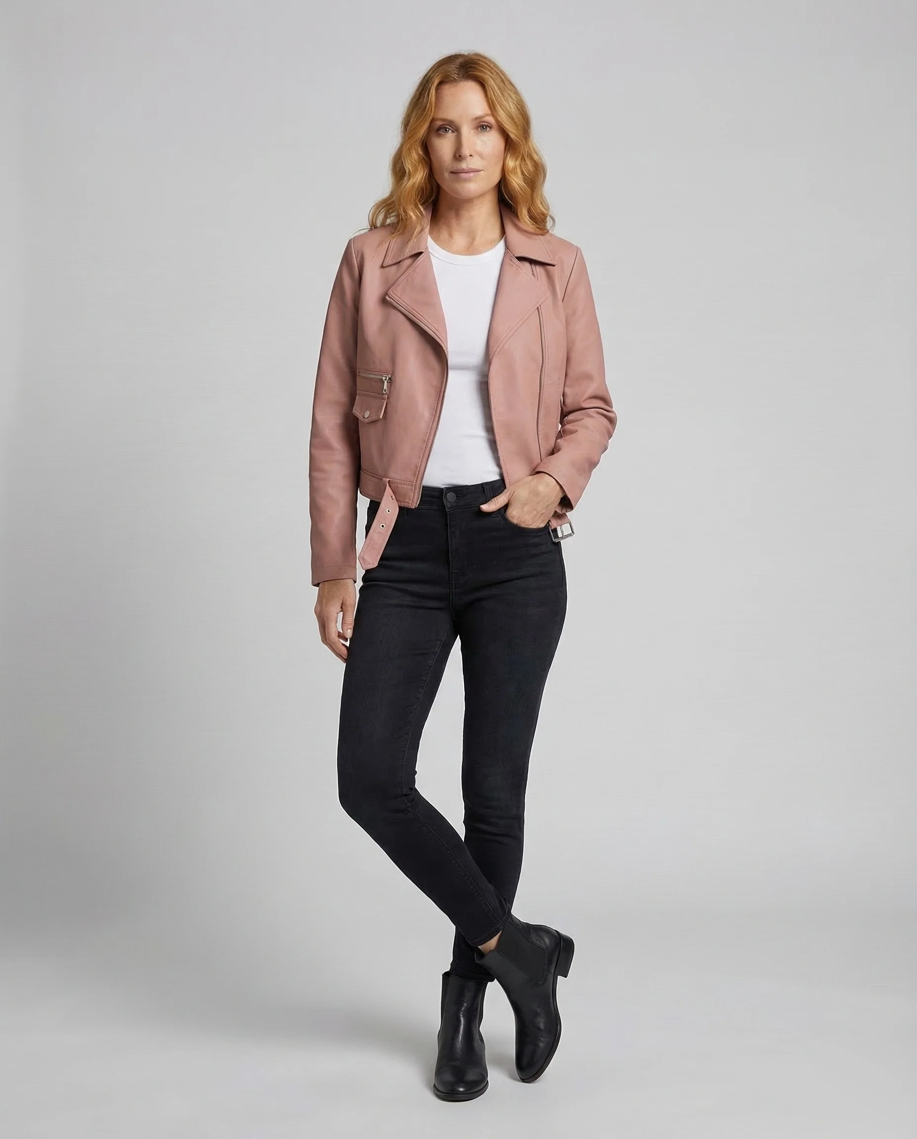 Damen Bikerjacke Kunstleder Kurz
