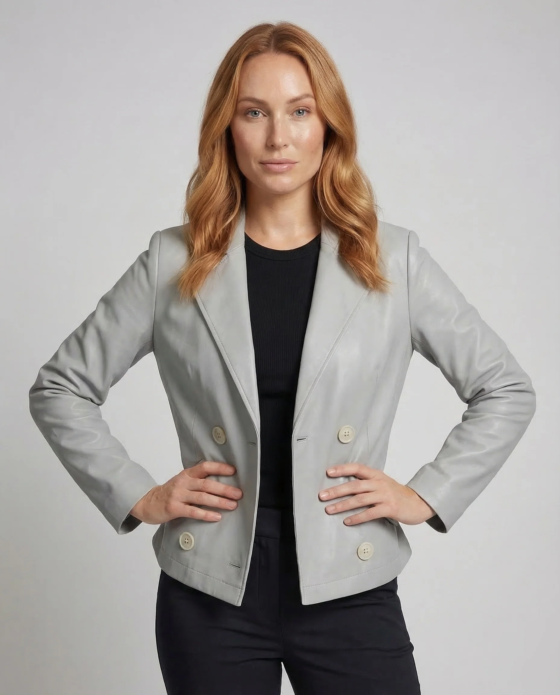Damen Leder Blazerjacke Kurz - Image 2
