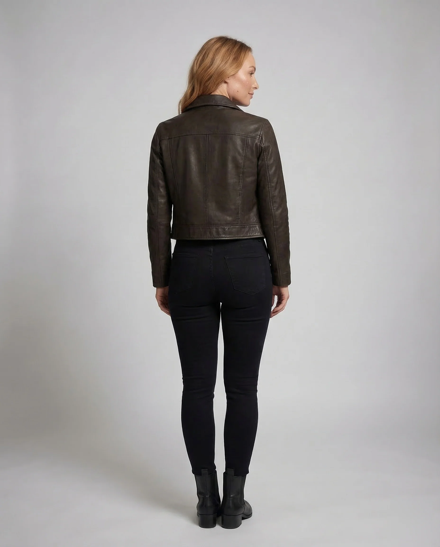 Damen Kunstlederjacke Kurz Revers - Image 4