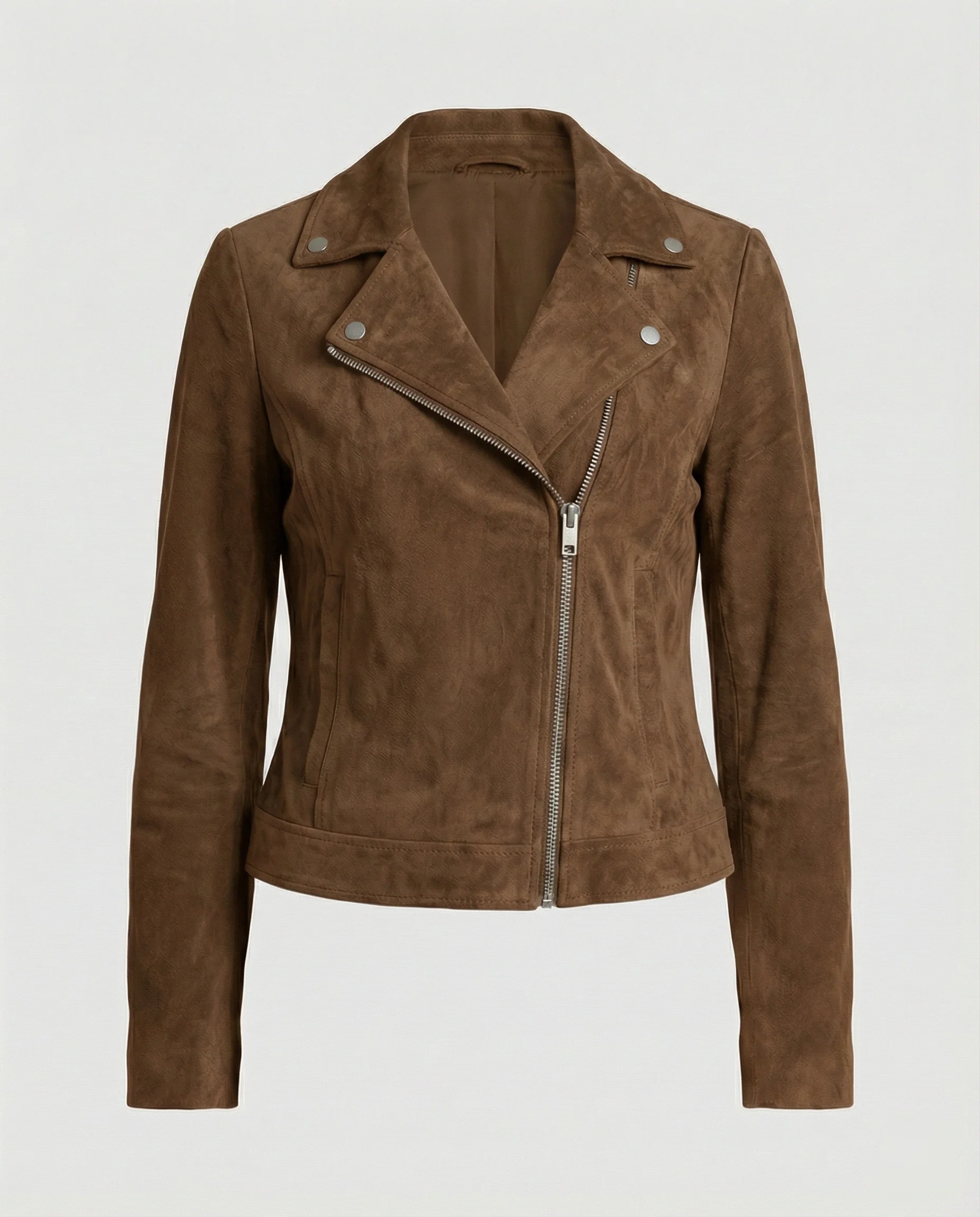 Braune Lederjacke Damen Wildlederoptik - Image 7