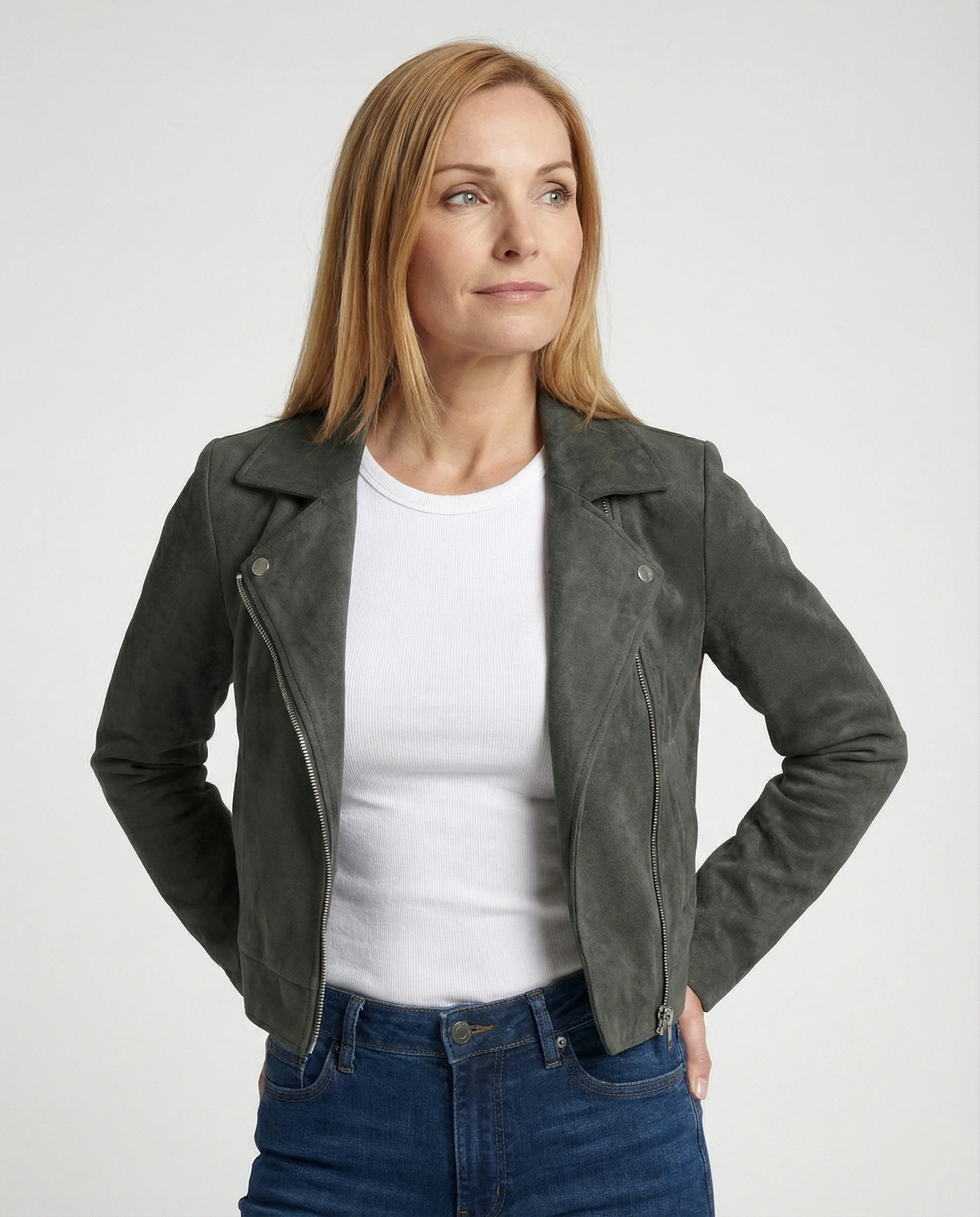 Braune Lederjacke Damen Wildlederoptik - Image 8