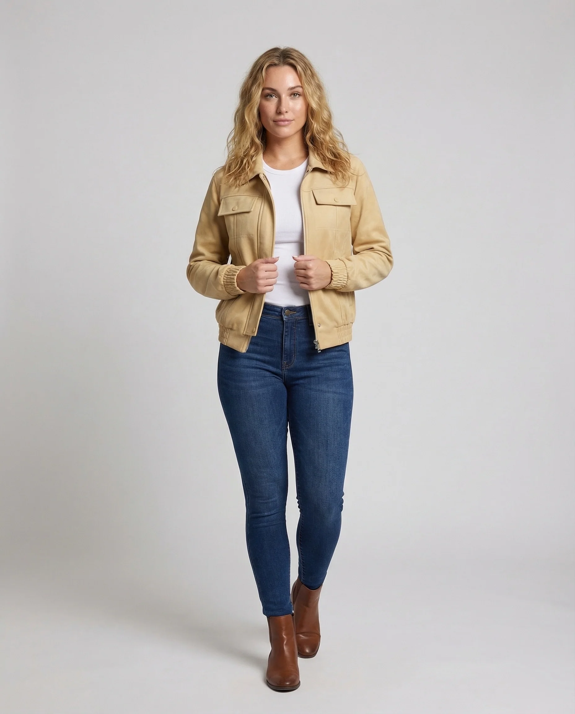 Damen Veloursjacke Kurz Boxy