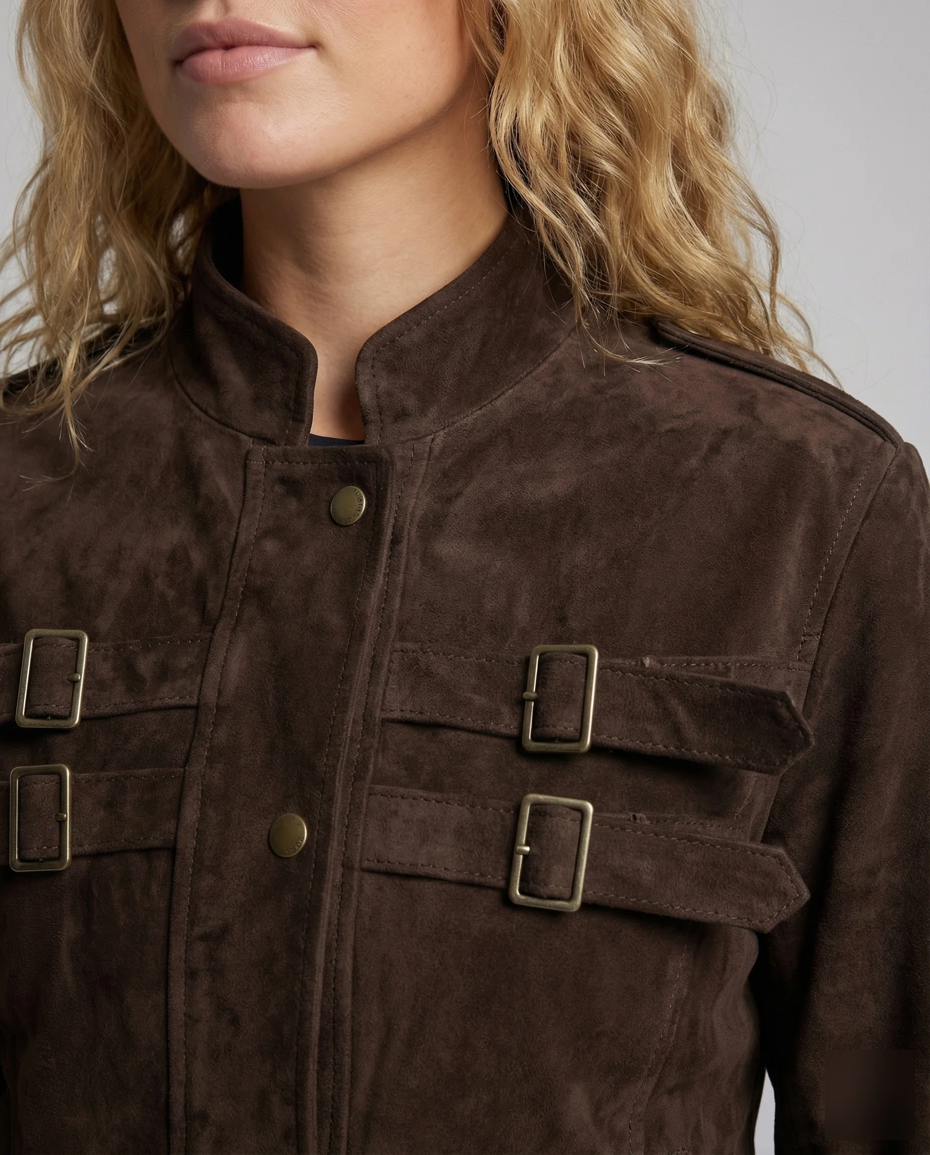 Damen Wildlederjacke Kurz Schnallen - Image 3