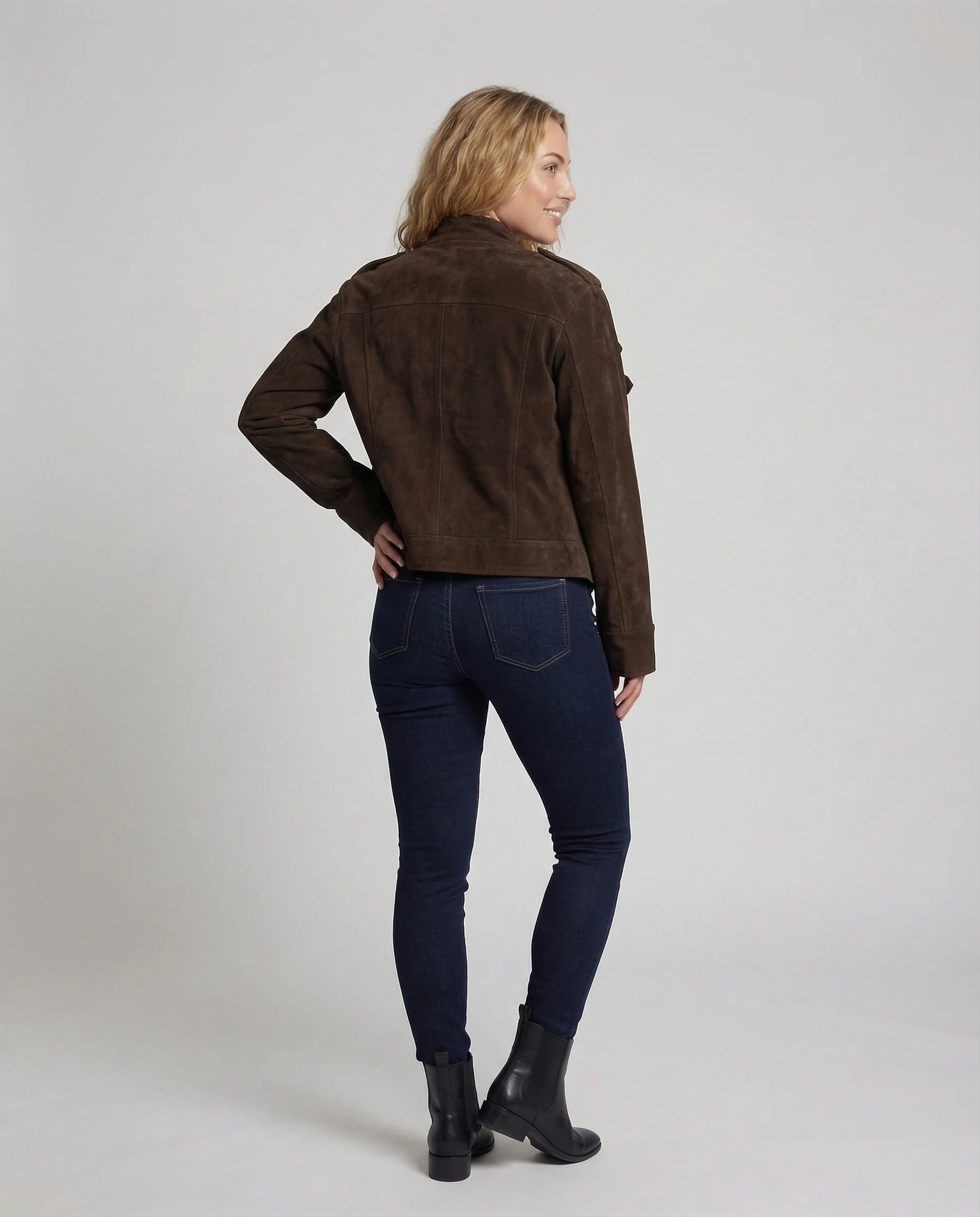 Damen Wildlederjacke Kurz Schnallen - Image 4