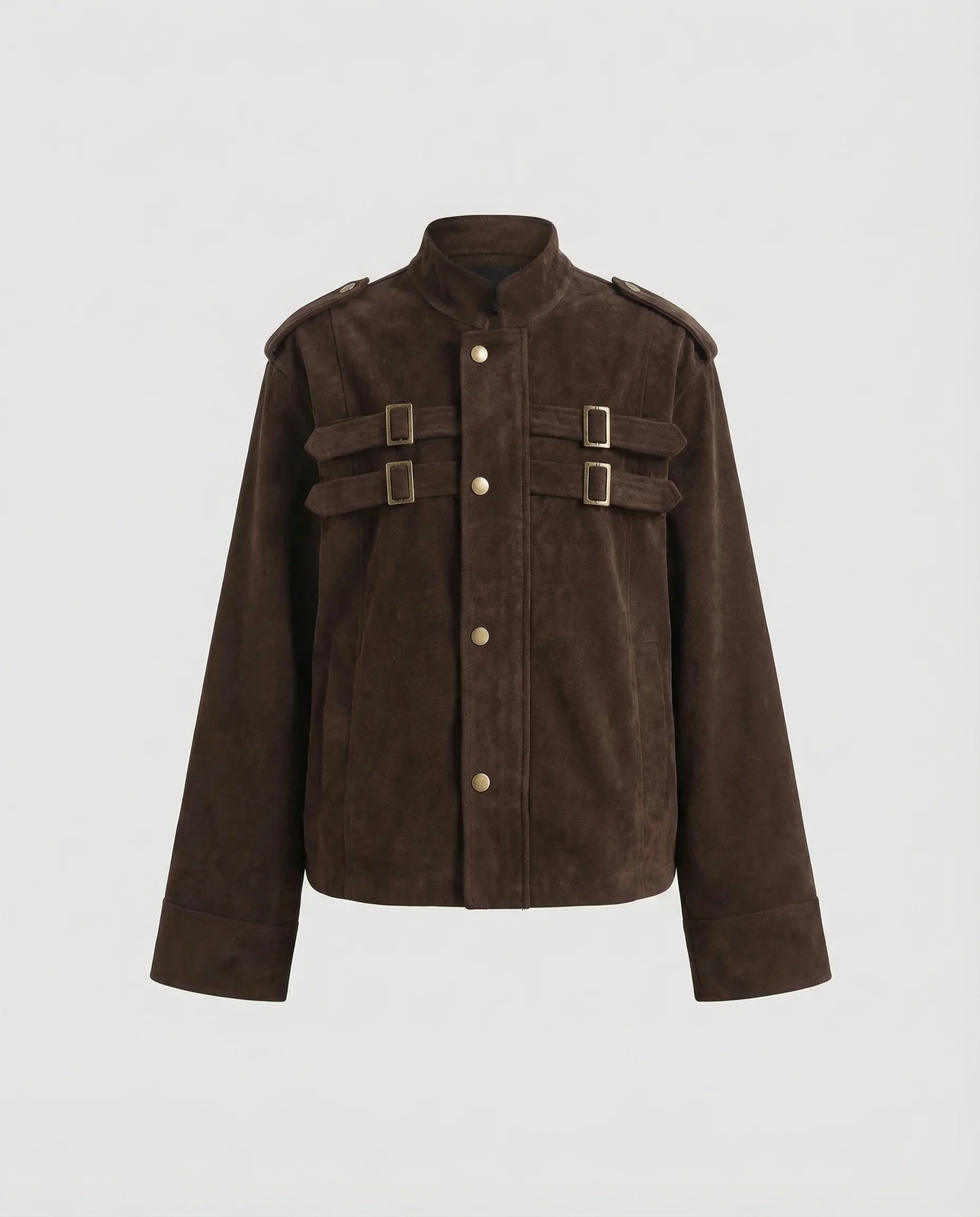 Damen Wildlederjacke Kurz Schnallen - Image 5