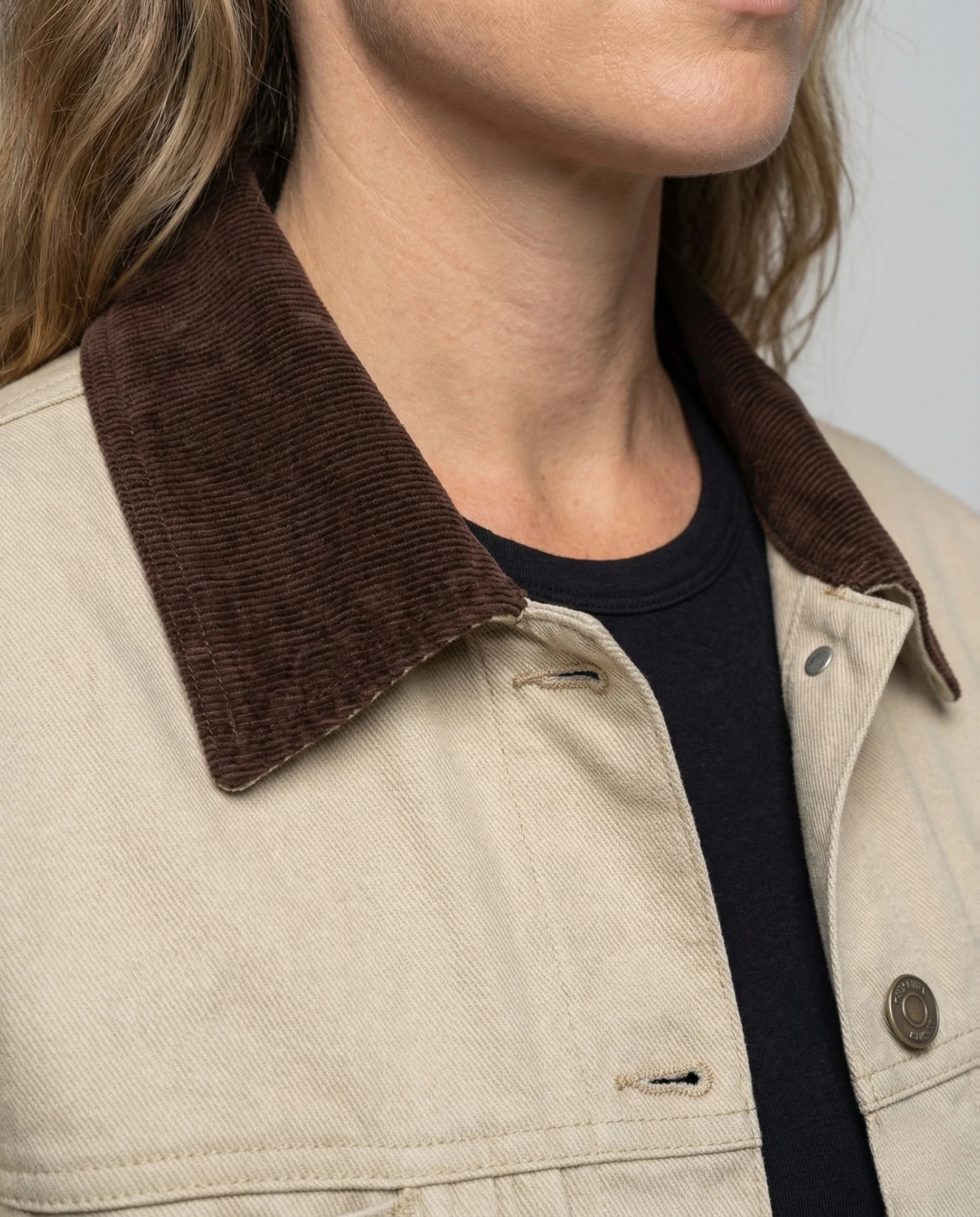 Damen Jeansjacke Kurz Cordkragen - Image 3