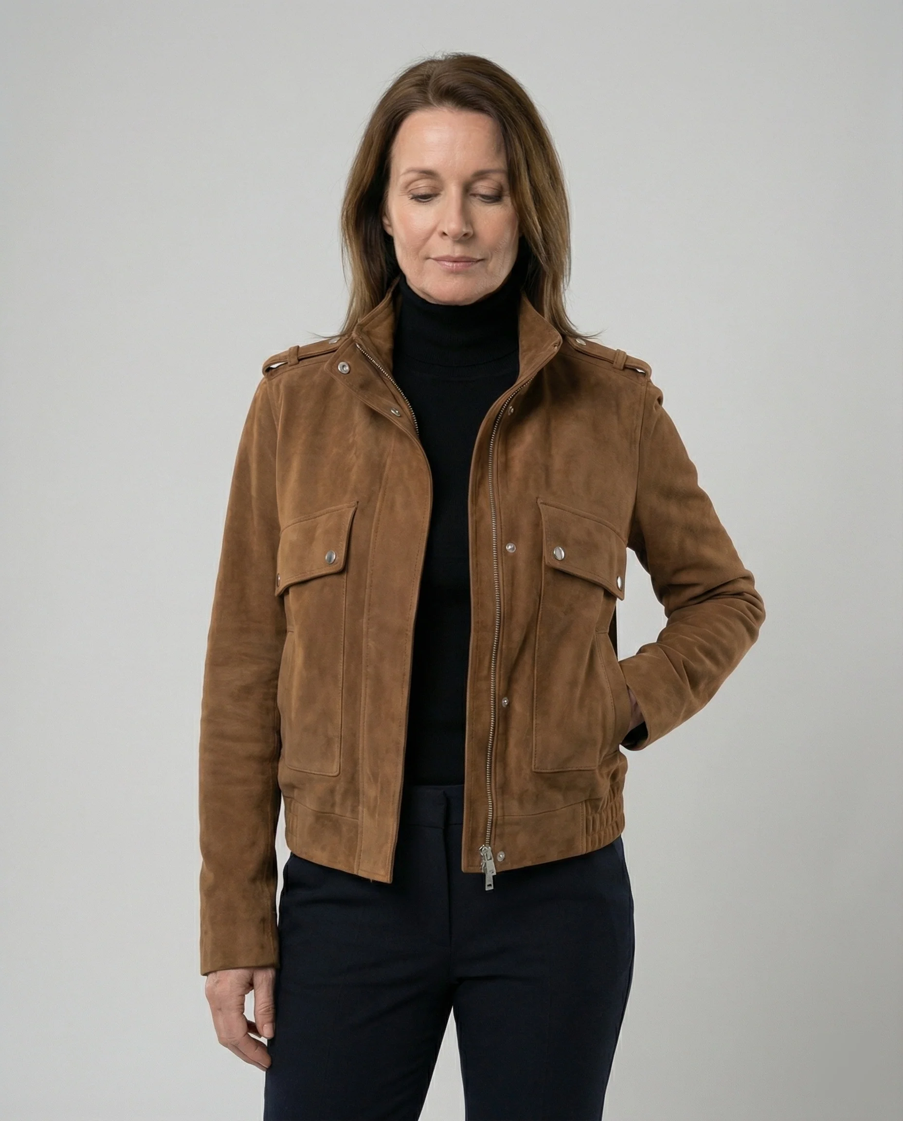 Freizeitkleidung Damen Wildleder Bomberjacke - Image 5