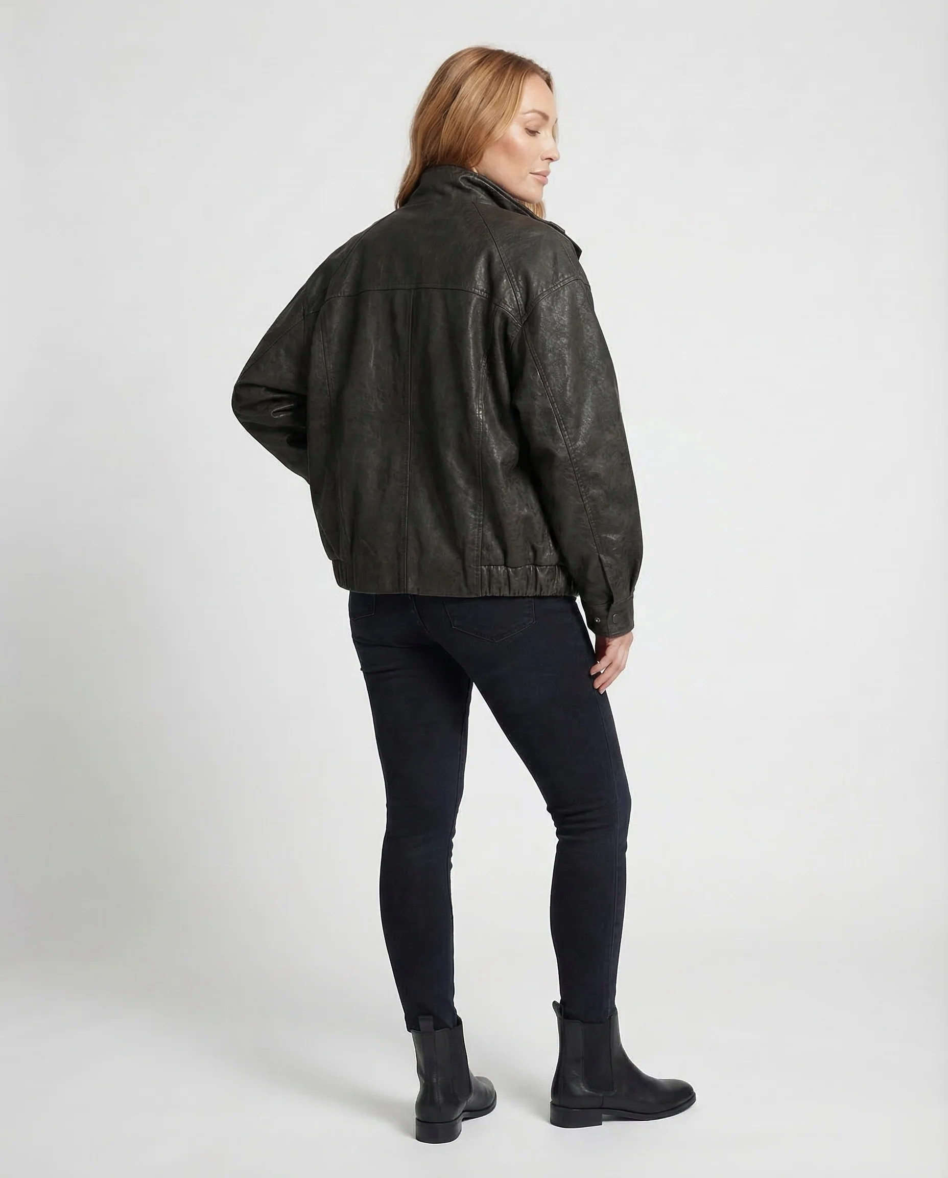 Damen Lederoptik Blouson Ballonärmel - Image 4