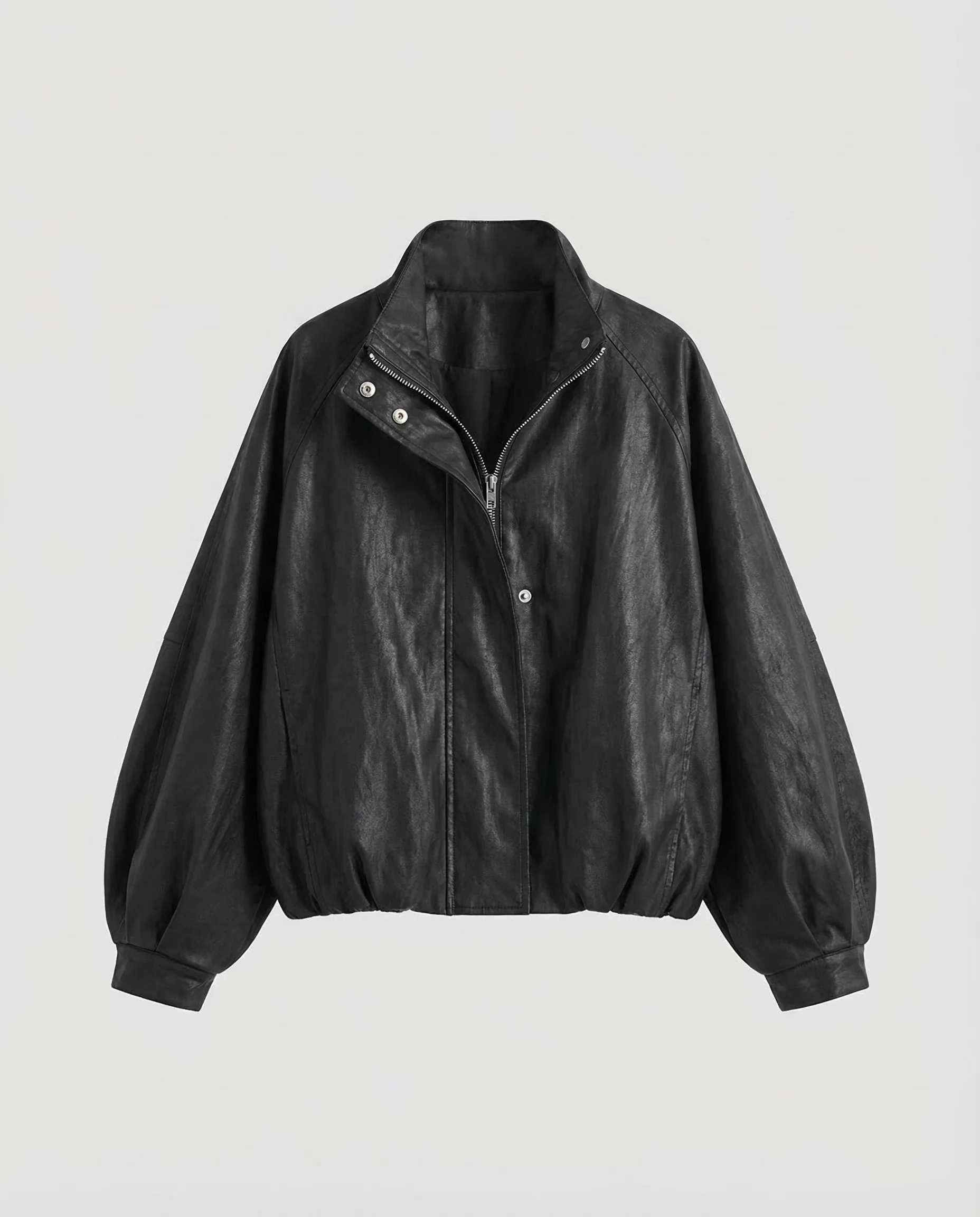 Damen Lederoptik Blouson Ballonärmel - Image 5