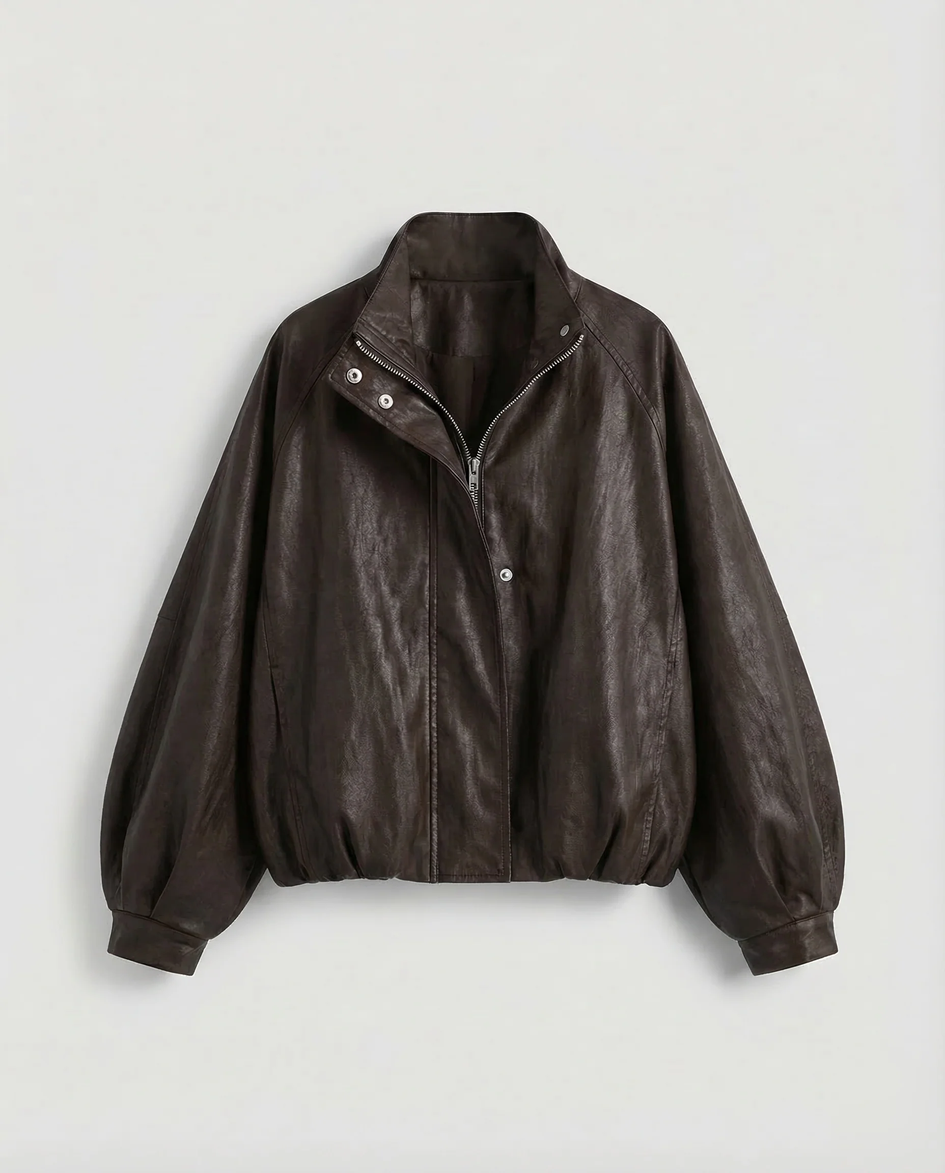 Damen Lederoptik Blouson Ballonärmel - Image 6