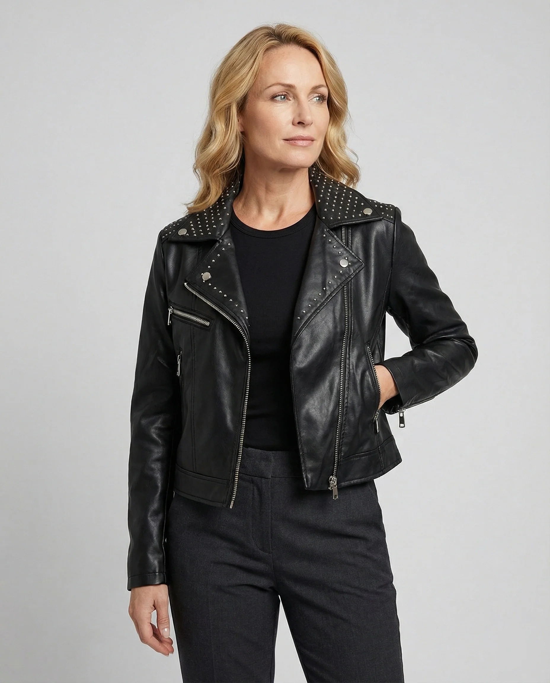 Damen Lederjacke Schwarz Blouson