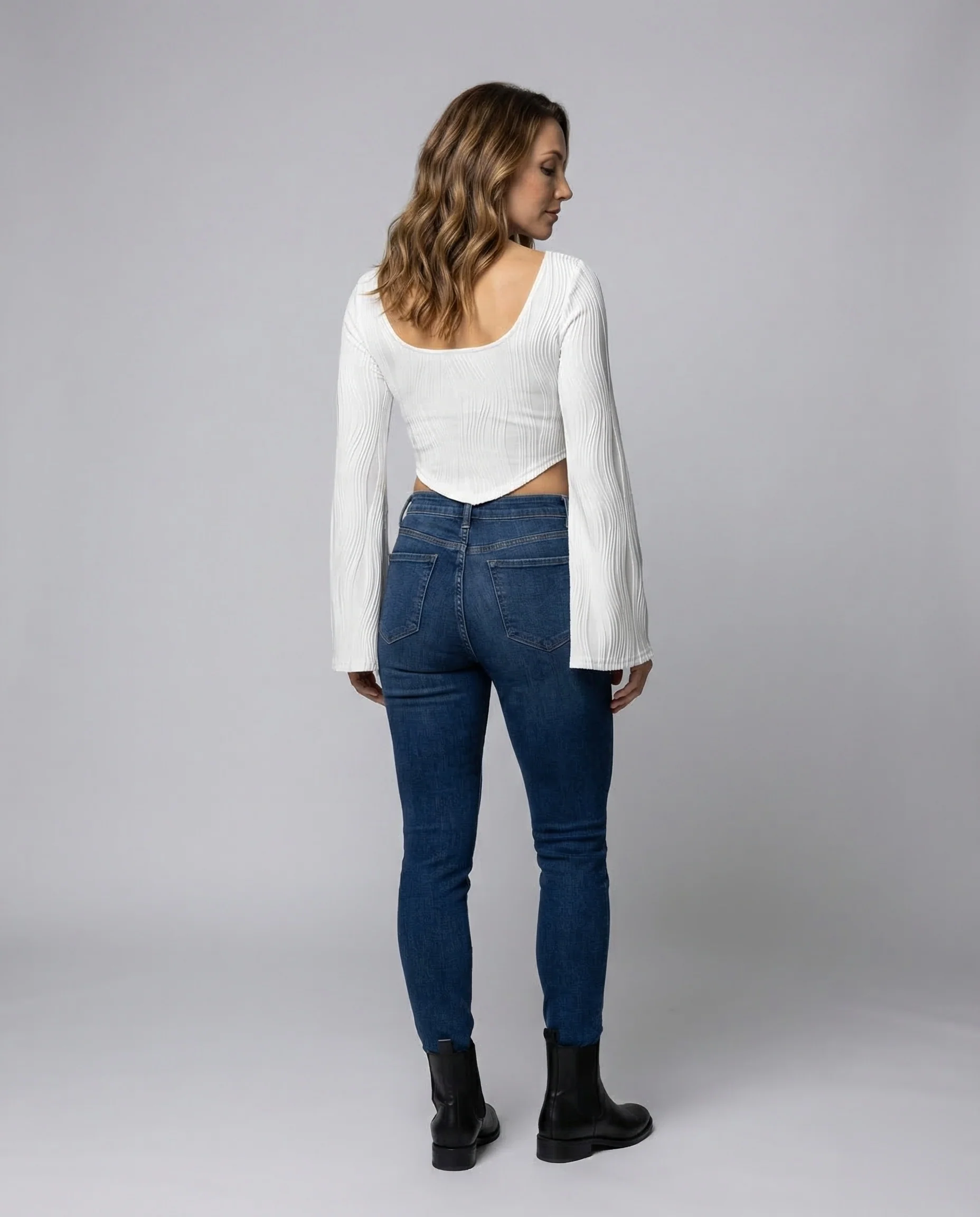 Damen Crop Top Ripp Ausgestellt - Image 4
