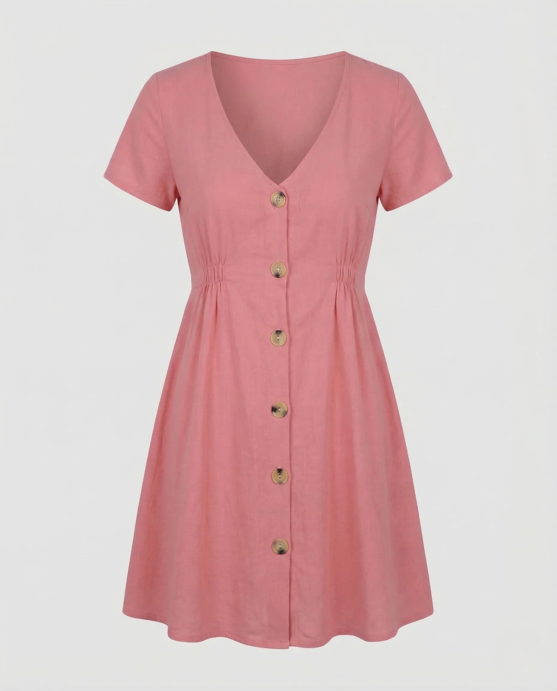 Damen Sommerkleid V Ausschnitt Knopfleiste Empire - Image 5