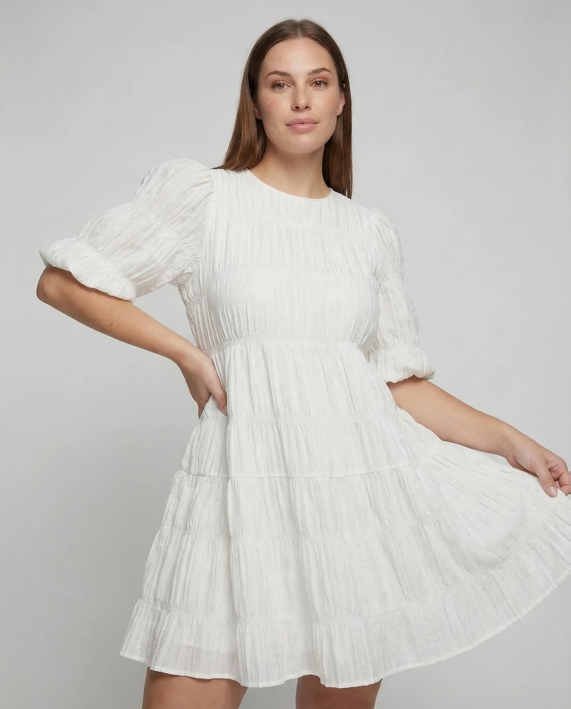 Damen Babydoll Stufenkleid Puffärmel - Image 2