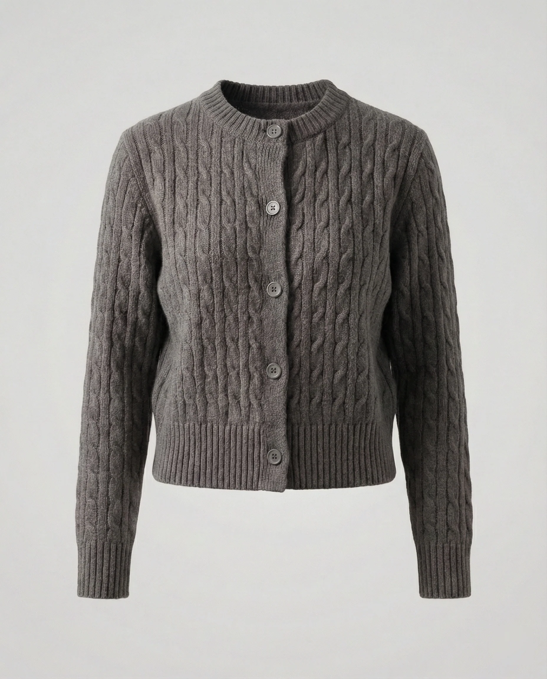Kurzgeschnittene Zopfmuster-Strickjacke mit Rundhalsausschnitt und Rippenbund Heidi-Mode - Image 7