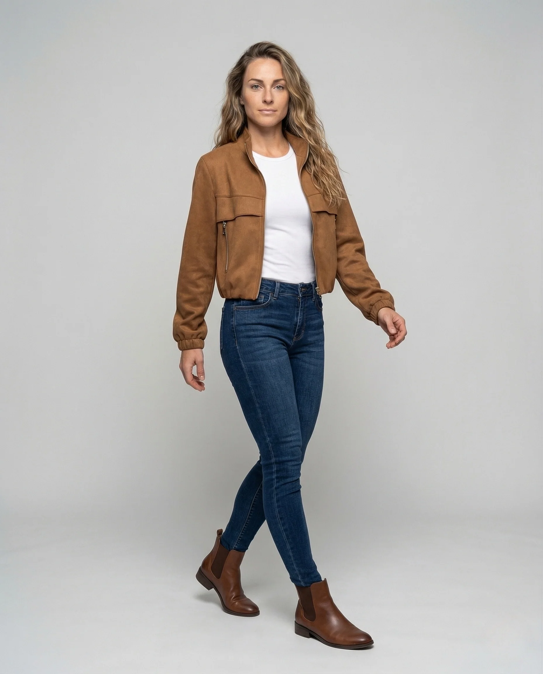Damen Velours Blouson Ballonärmel