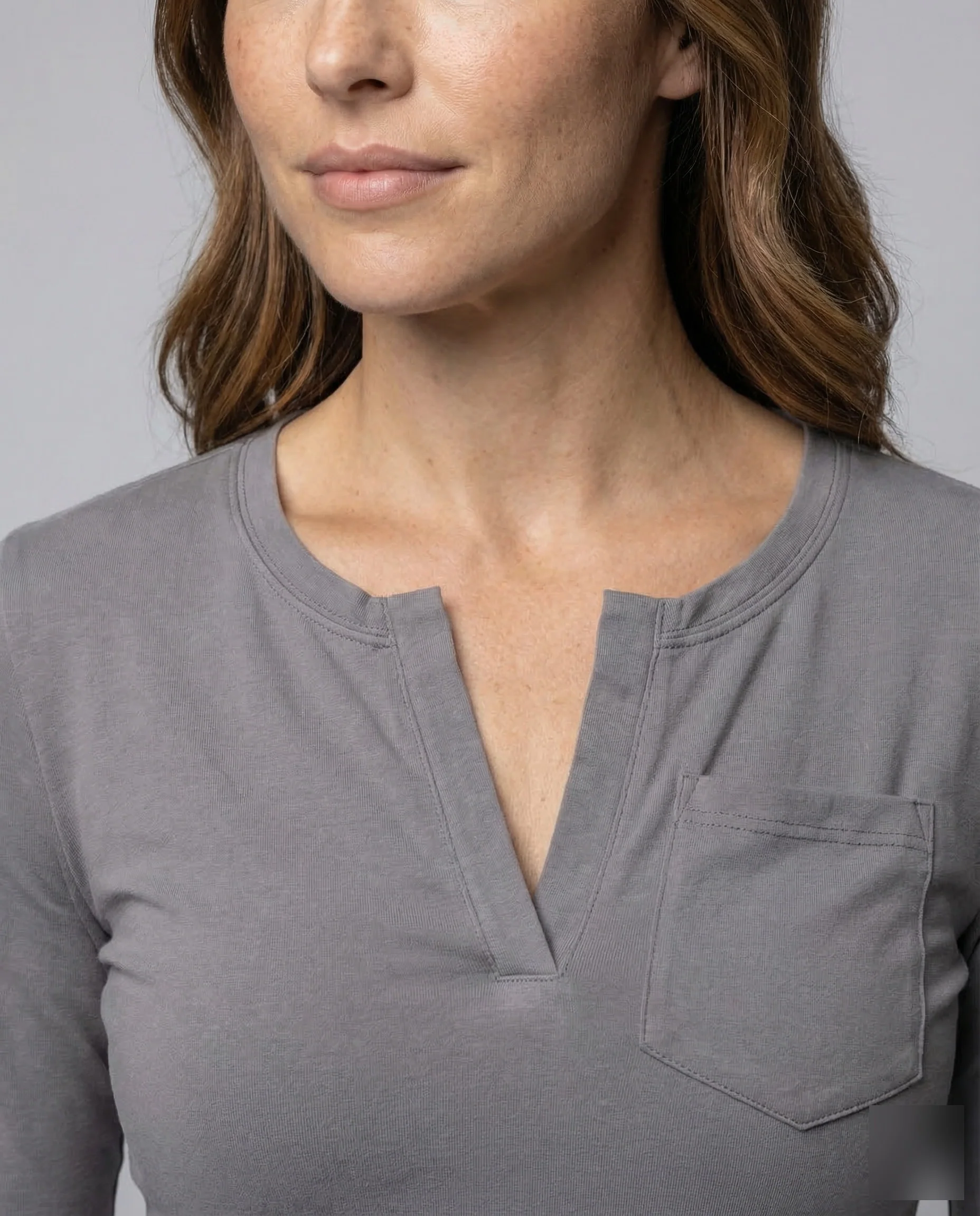 Damen Langarmshirt Cropped V Notch - Image 3