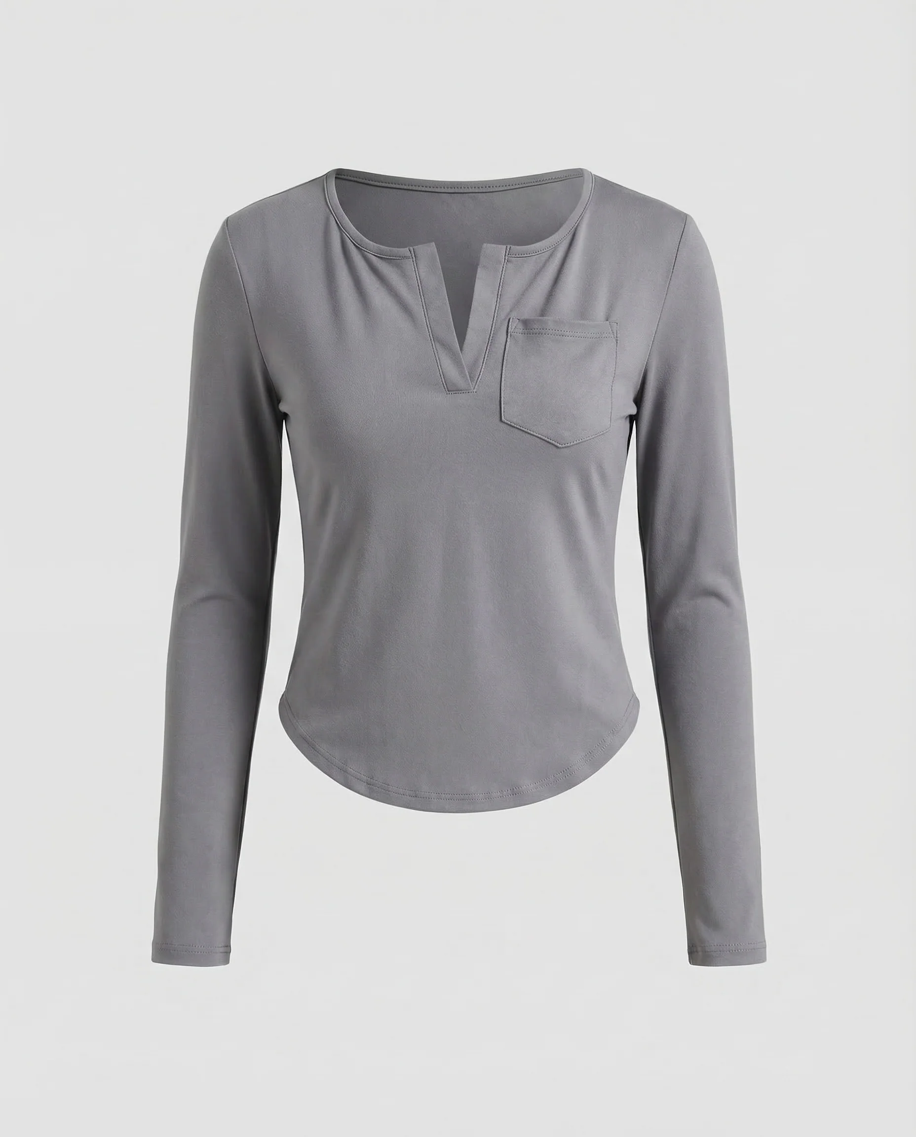 Damen Langarmshirt Cropped V Notch - Image 4