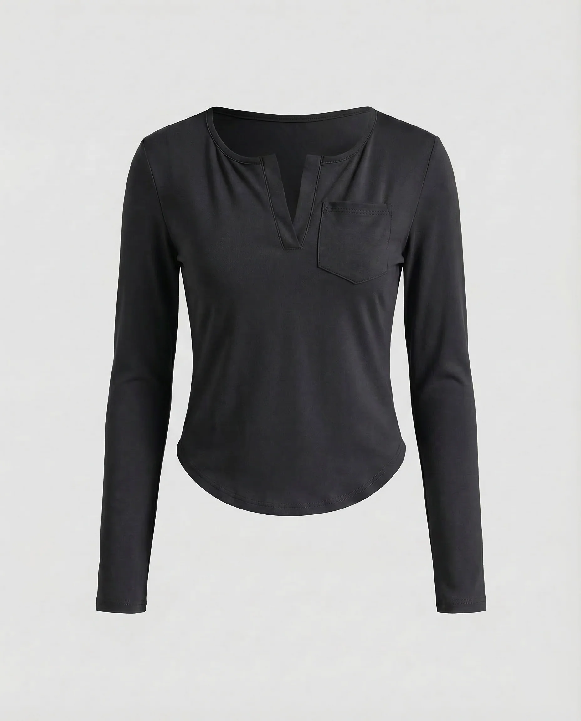 Damen Langarmshirt Cropped V Notch - Image 5