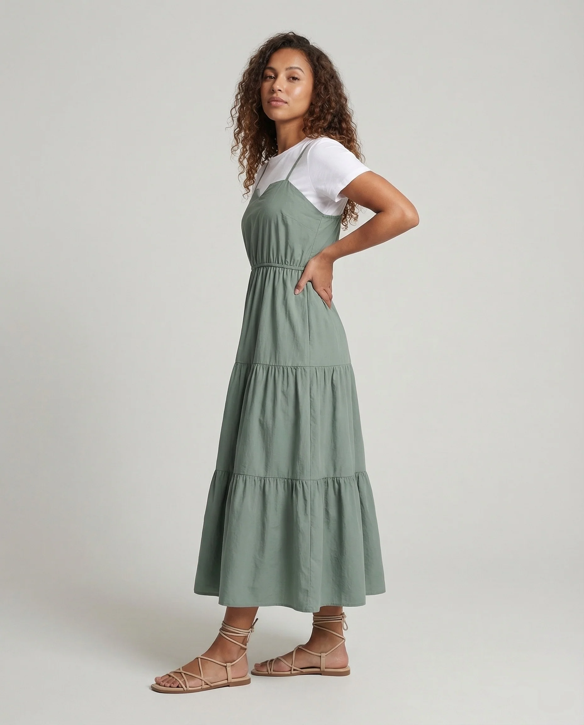 Damen Midikleid Layer Volant