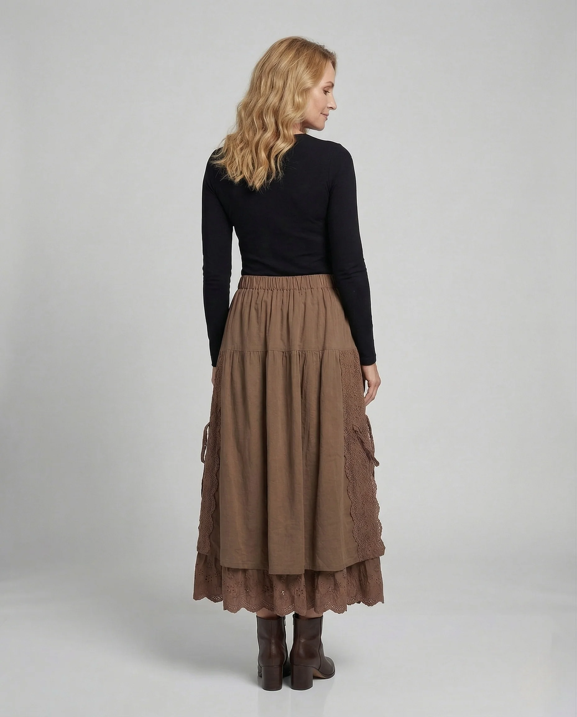 Damen Boho Lagenrock mit Spitze - Image 4