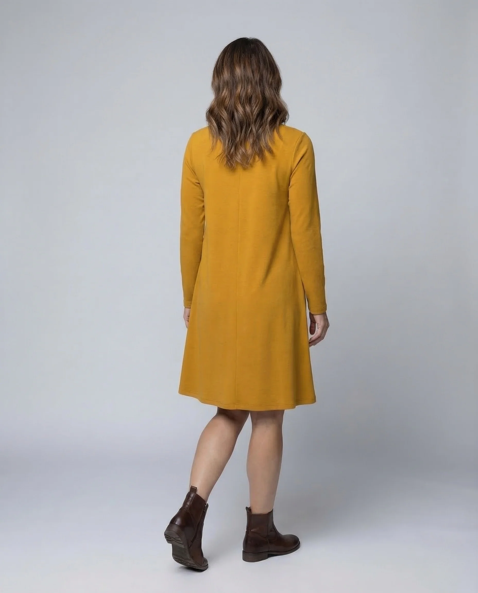 Damen Strickkleid A Linie Langarm Taschen - Image 4
