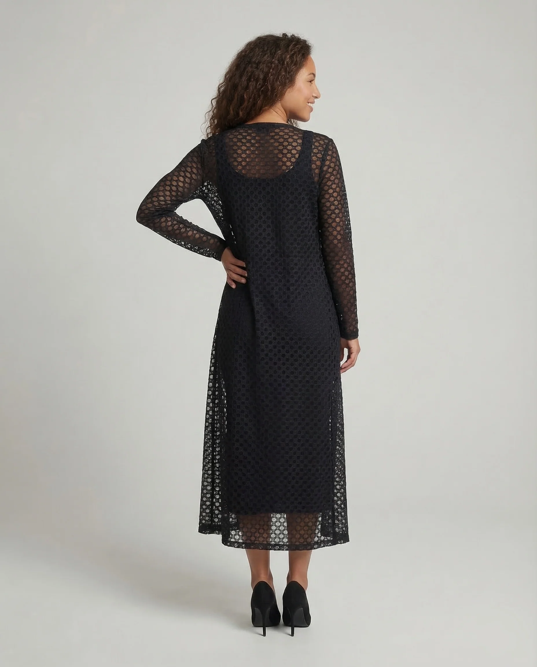 Damen Spitzen Maxikleid Langarm - Image 4