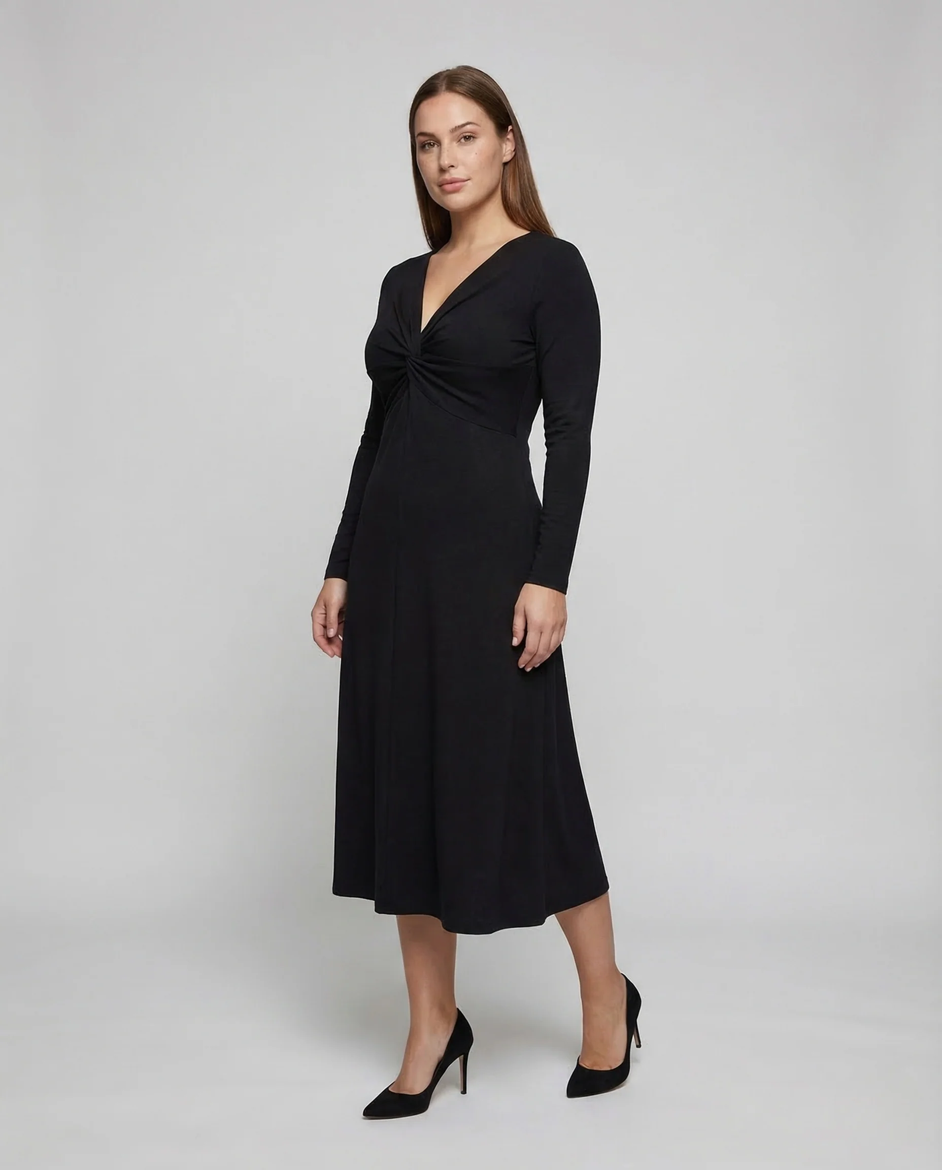 Damen Jerseykleid Langarm Twist