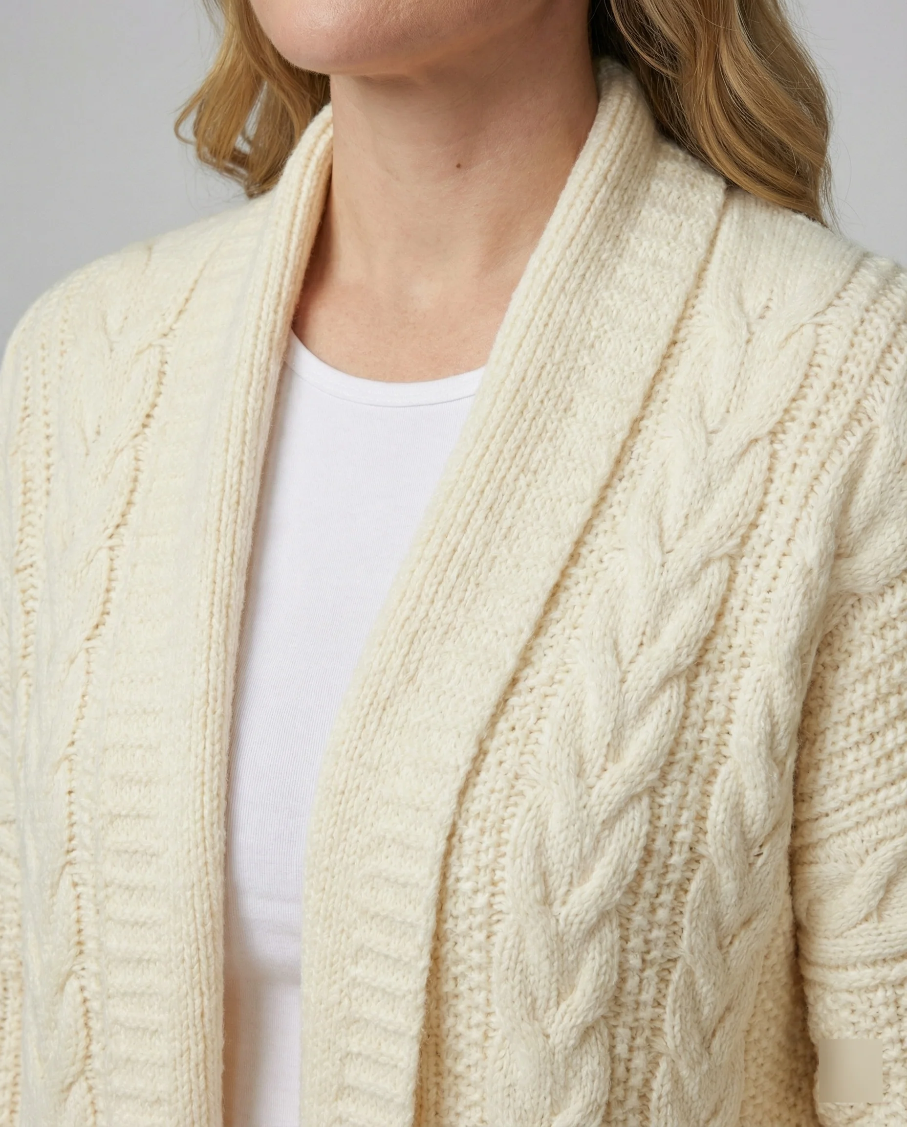 Lange offene Zopfmuster-Strickjacke mit überschnittener Schulter Heidi-Mode - Image 3