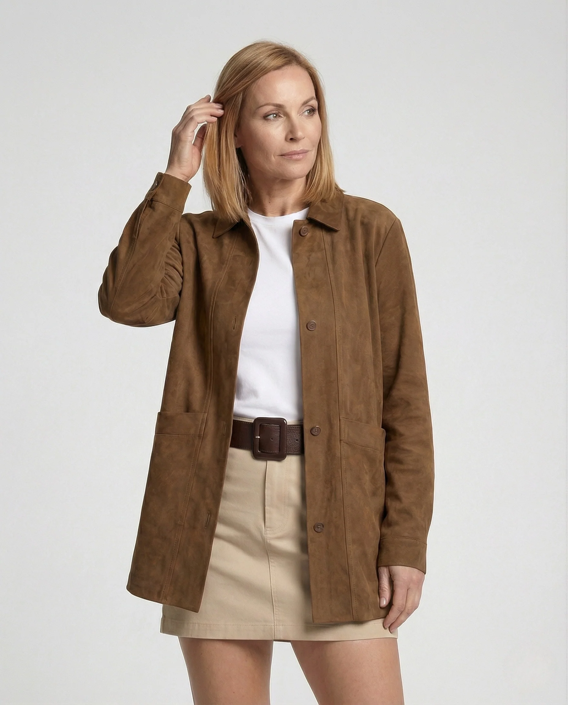 Damen Hemdjacke Velours lang