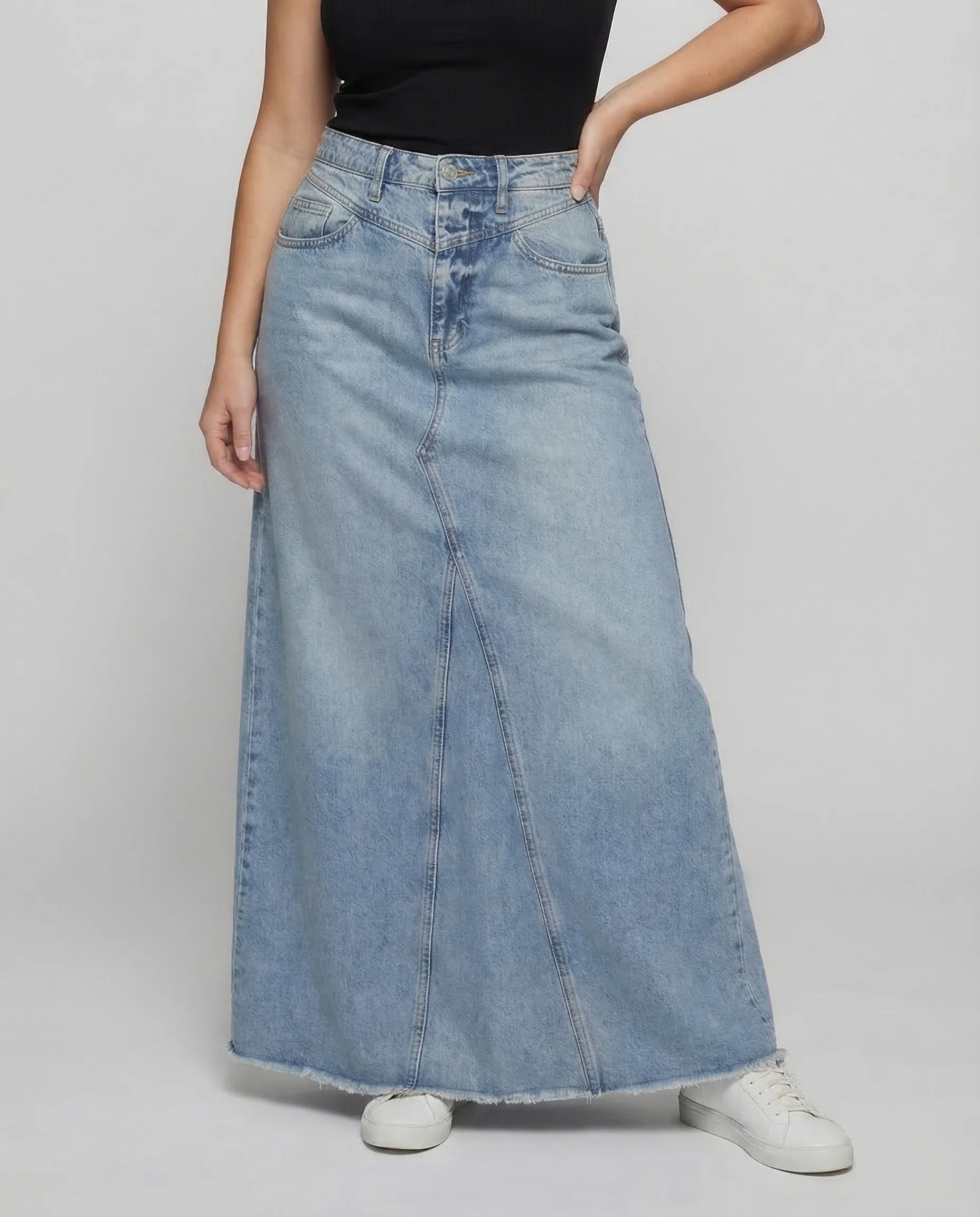 Langer A-Linie Jeansrock Damen Hochbund - Image 2