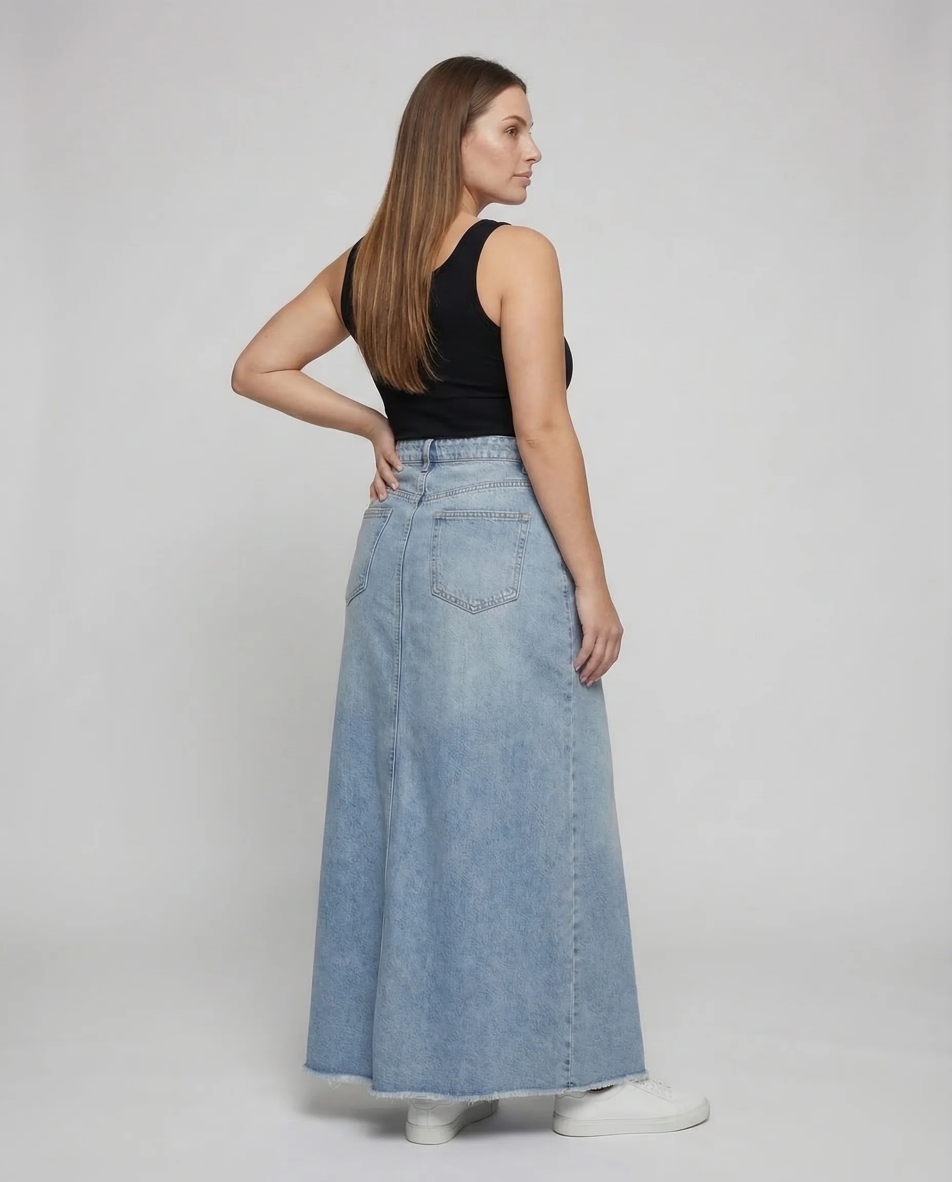 Langer A-Linie Jeansrock Damen Hochbund - Image 4