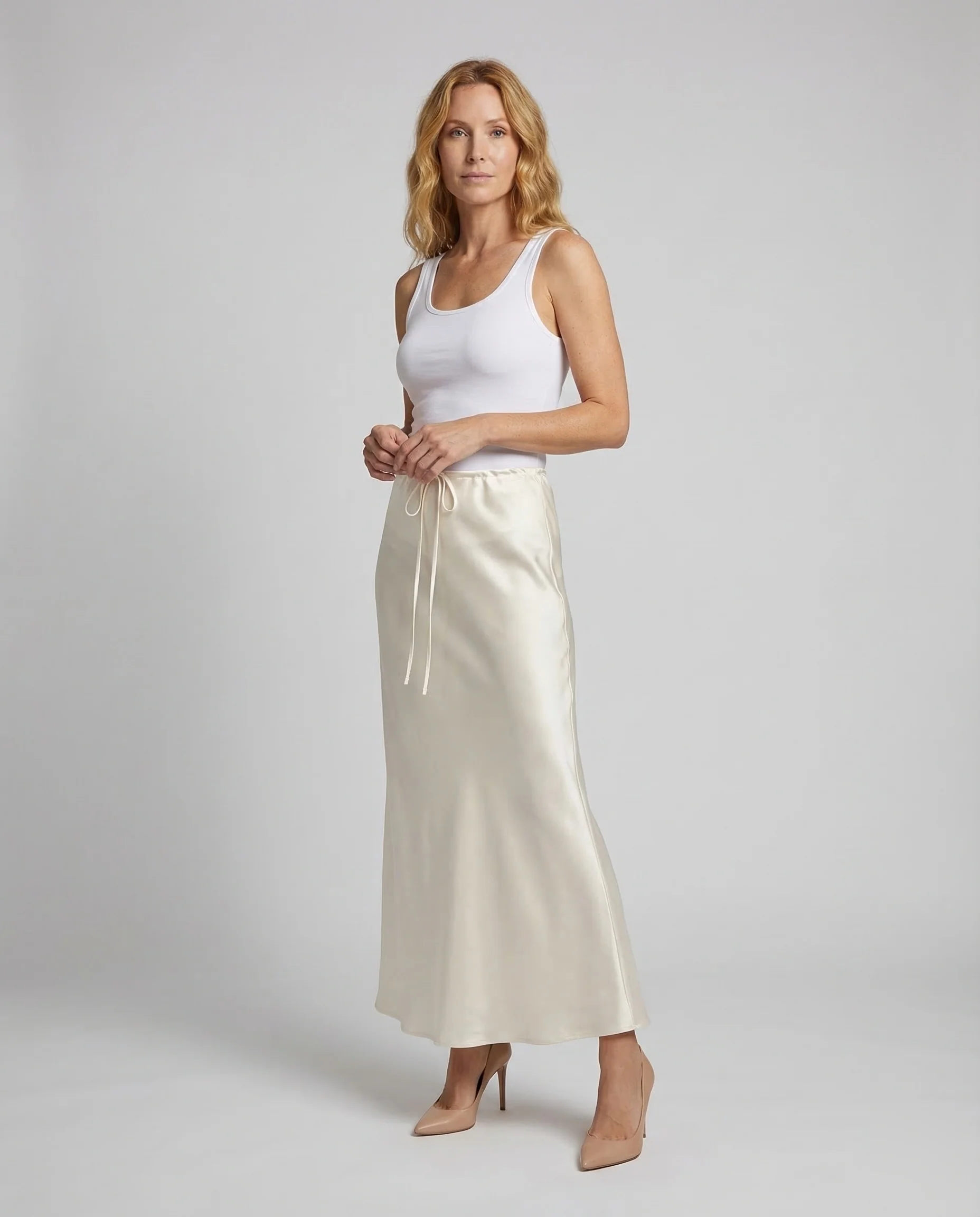 Damen Satin Maxirock Schräg