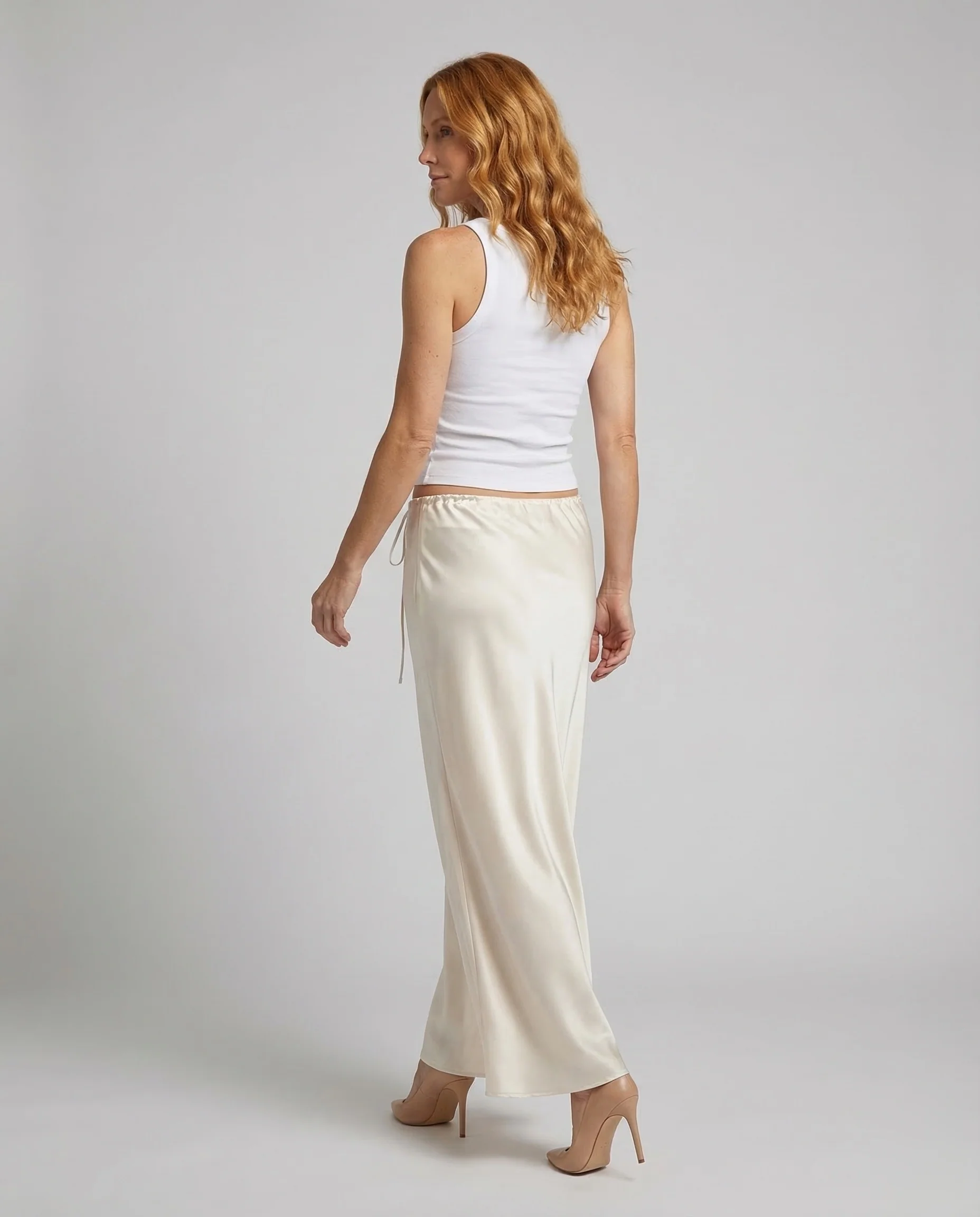 Damen Satin Maxirock Schräg - Image 4