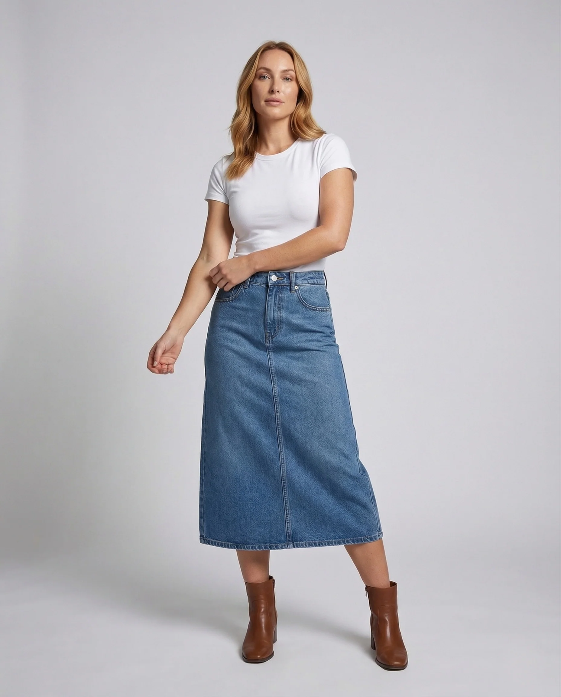 Damen Jeansrock Lang Mittelfalte - Image 2