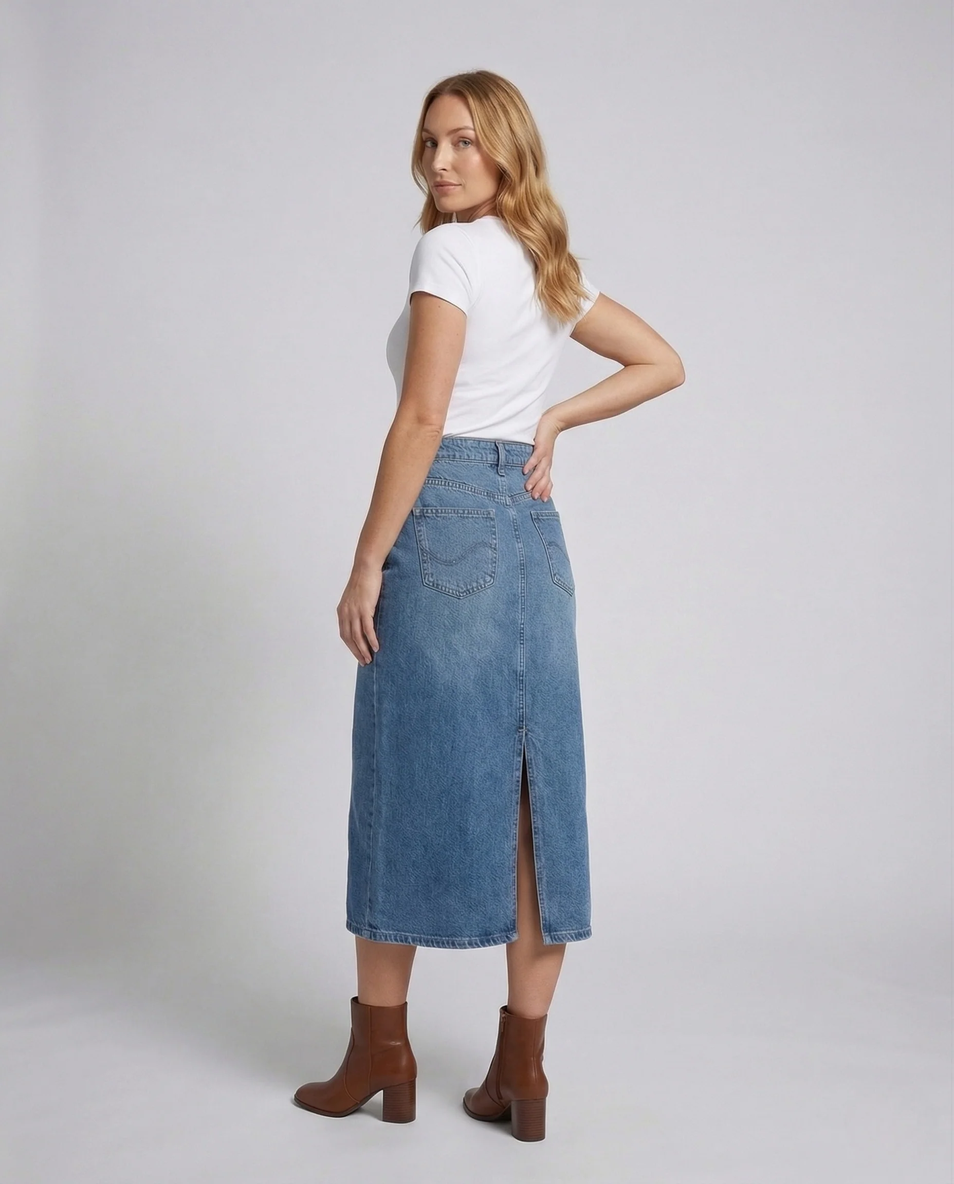 Damen Jeansrock Lang Mittelfalte - Image 3