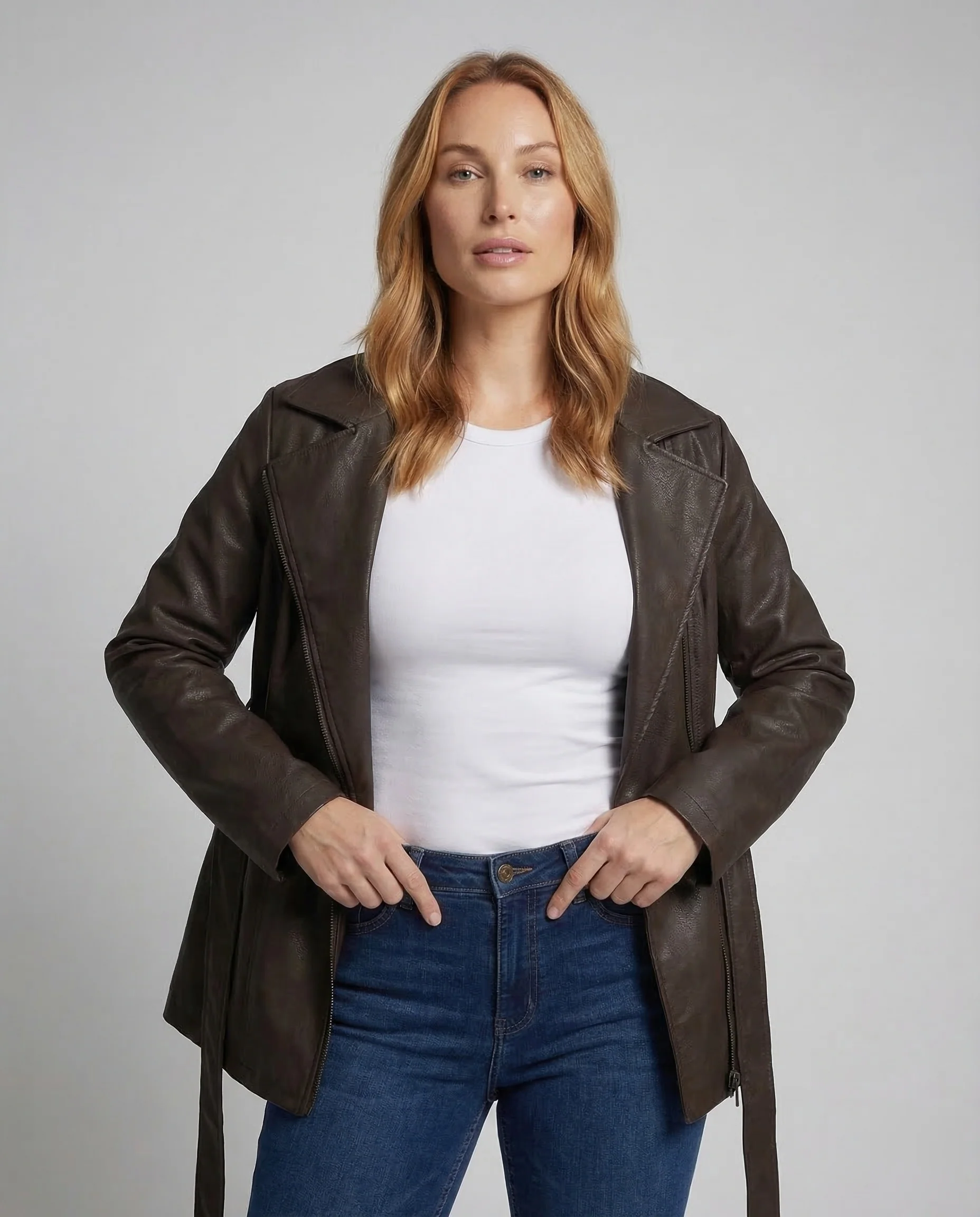 Damen Lederimitat Trench Lang - Image 2