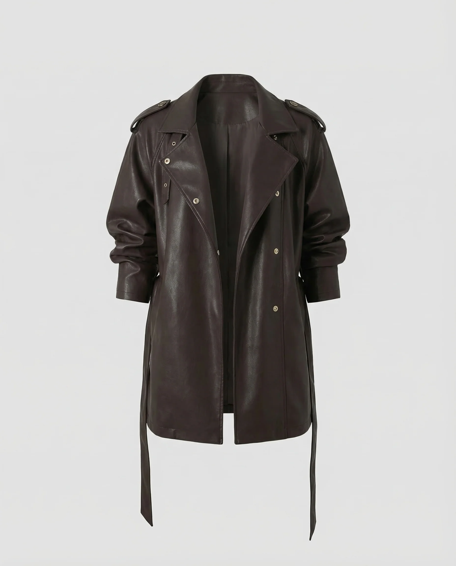 Damen Lederimitat Trench Lang - Image 5