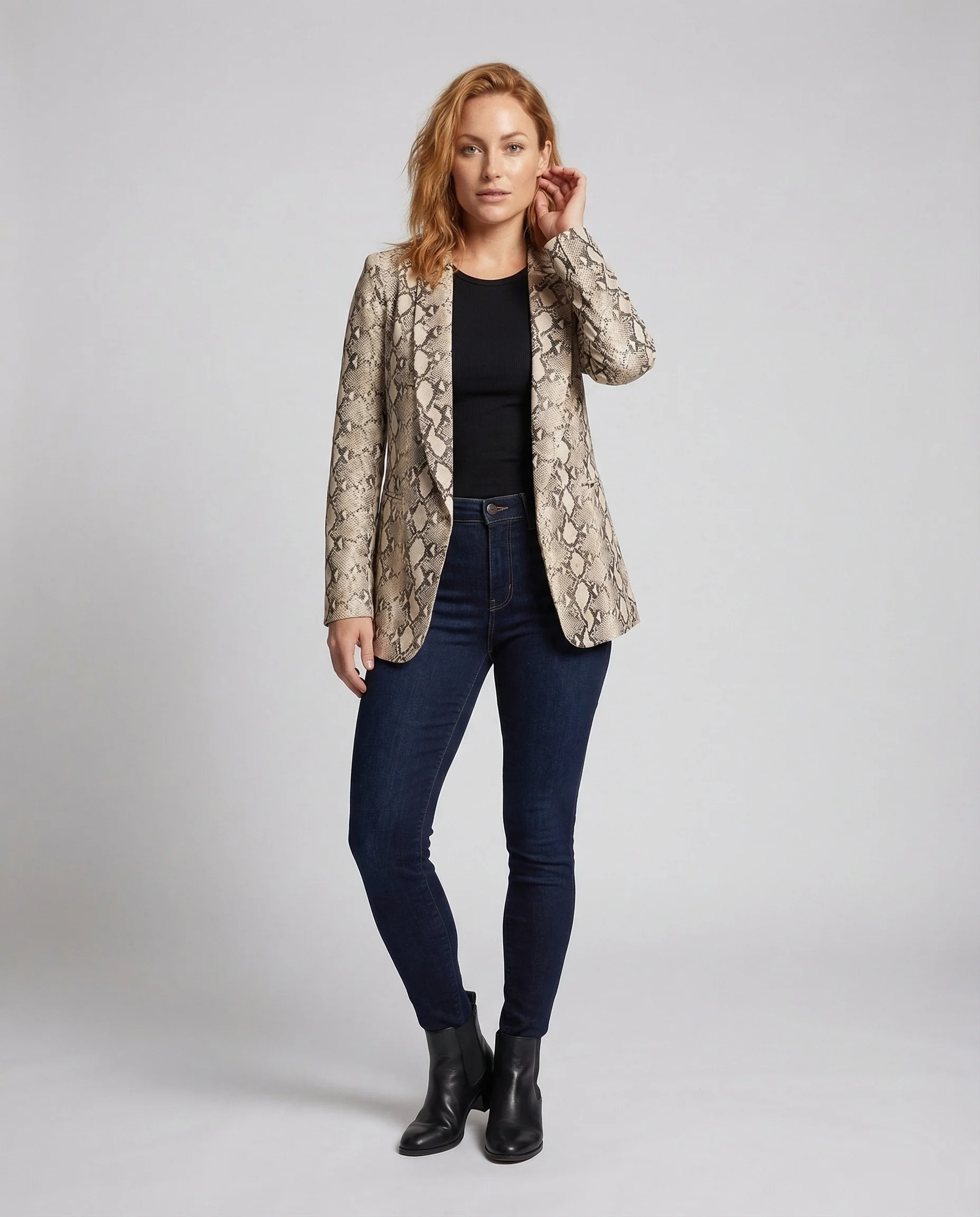 Damen Oversize Blazer Schlangenprint