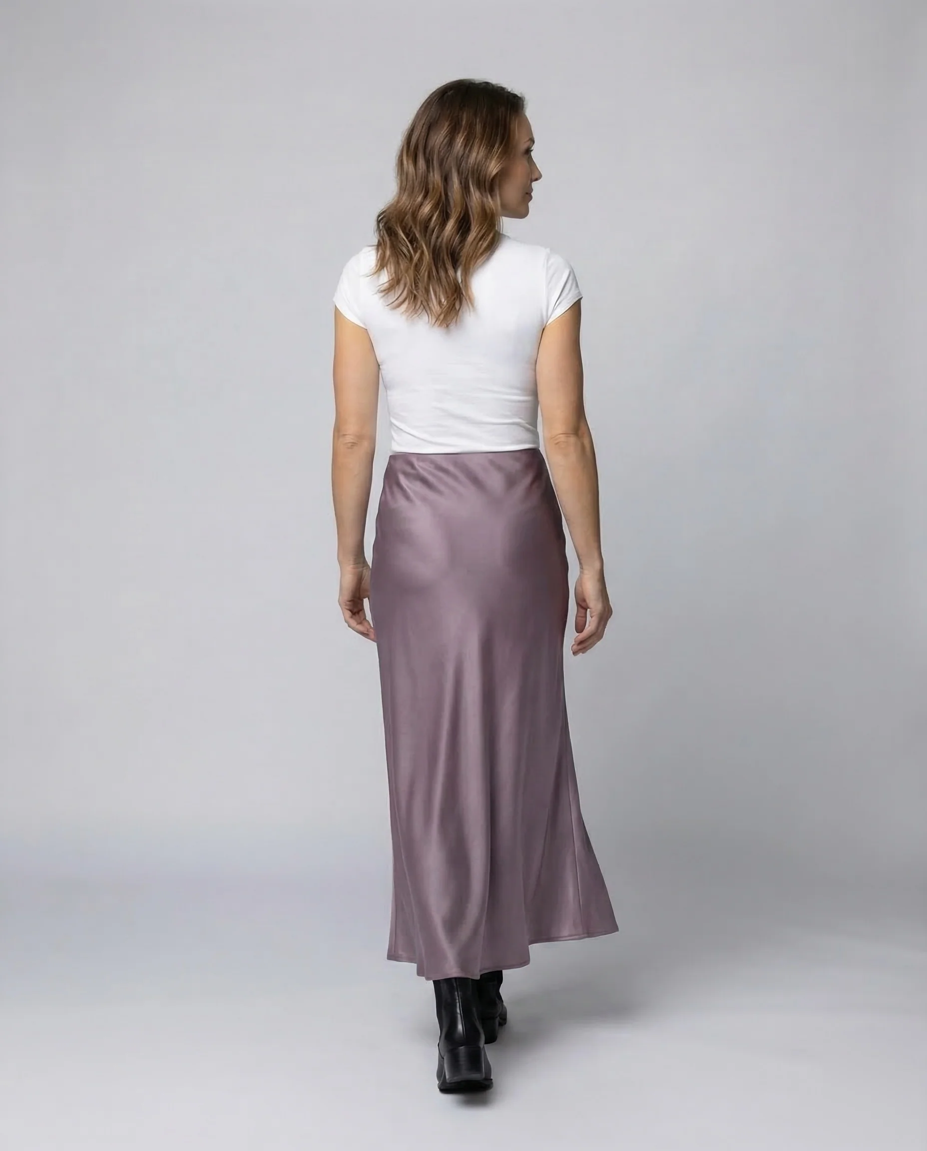 Damen Satin Maxirock Schrägschnitt - Image 3