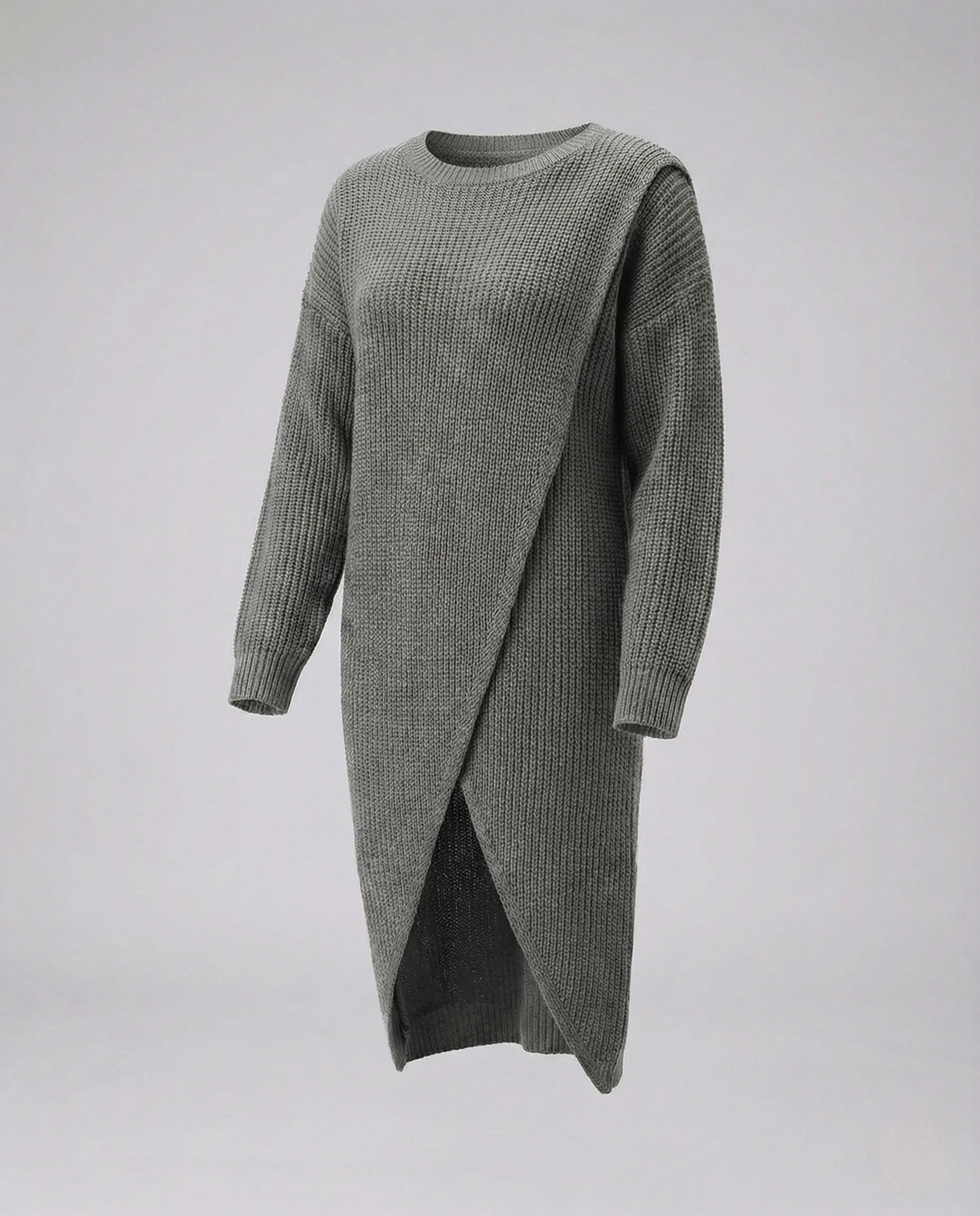 Damen Langer Strickpullover mit Wickelfront - Image 5