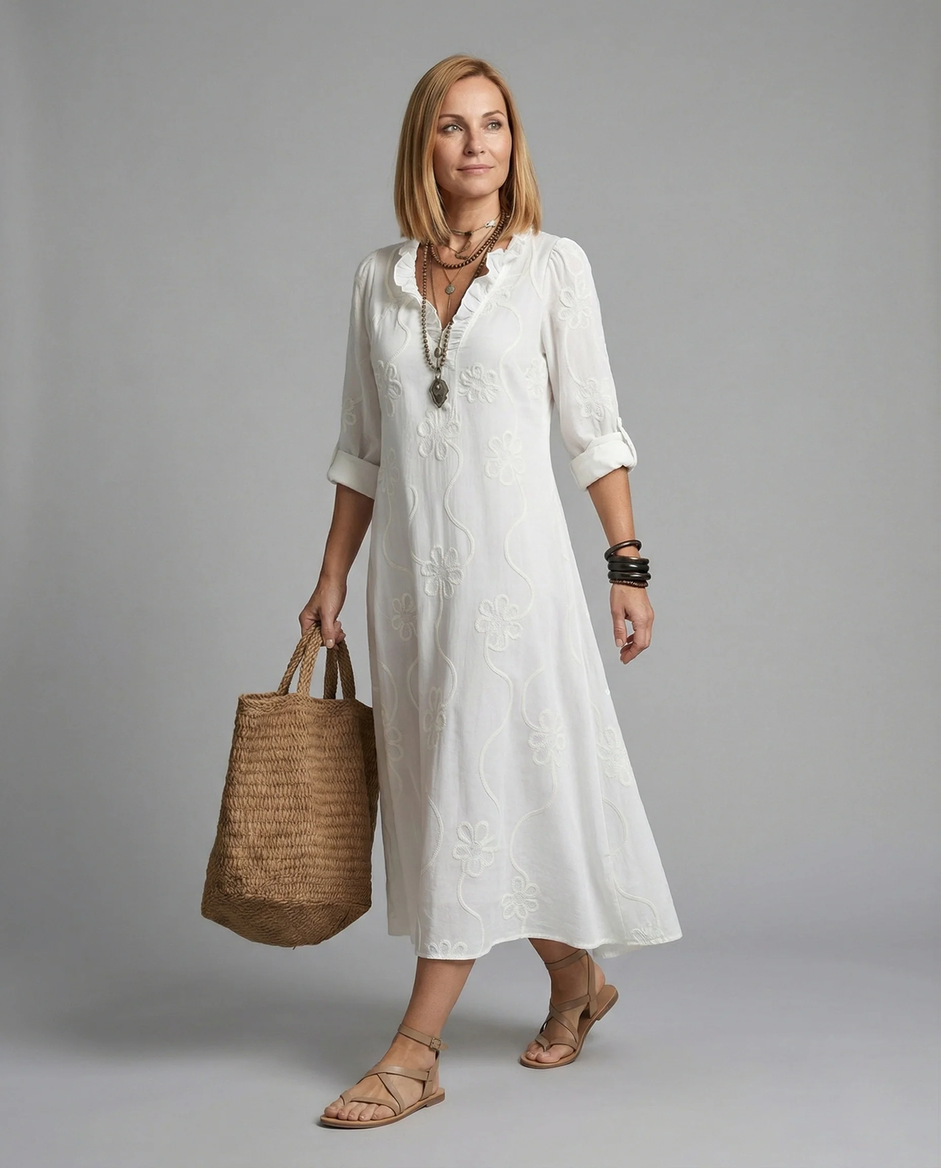 Damen Maxikleid Sommer Stickerei